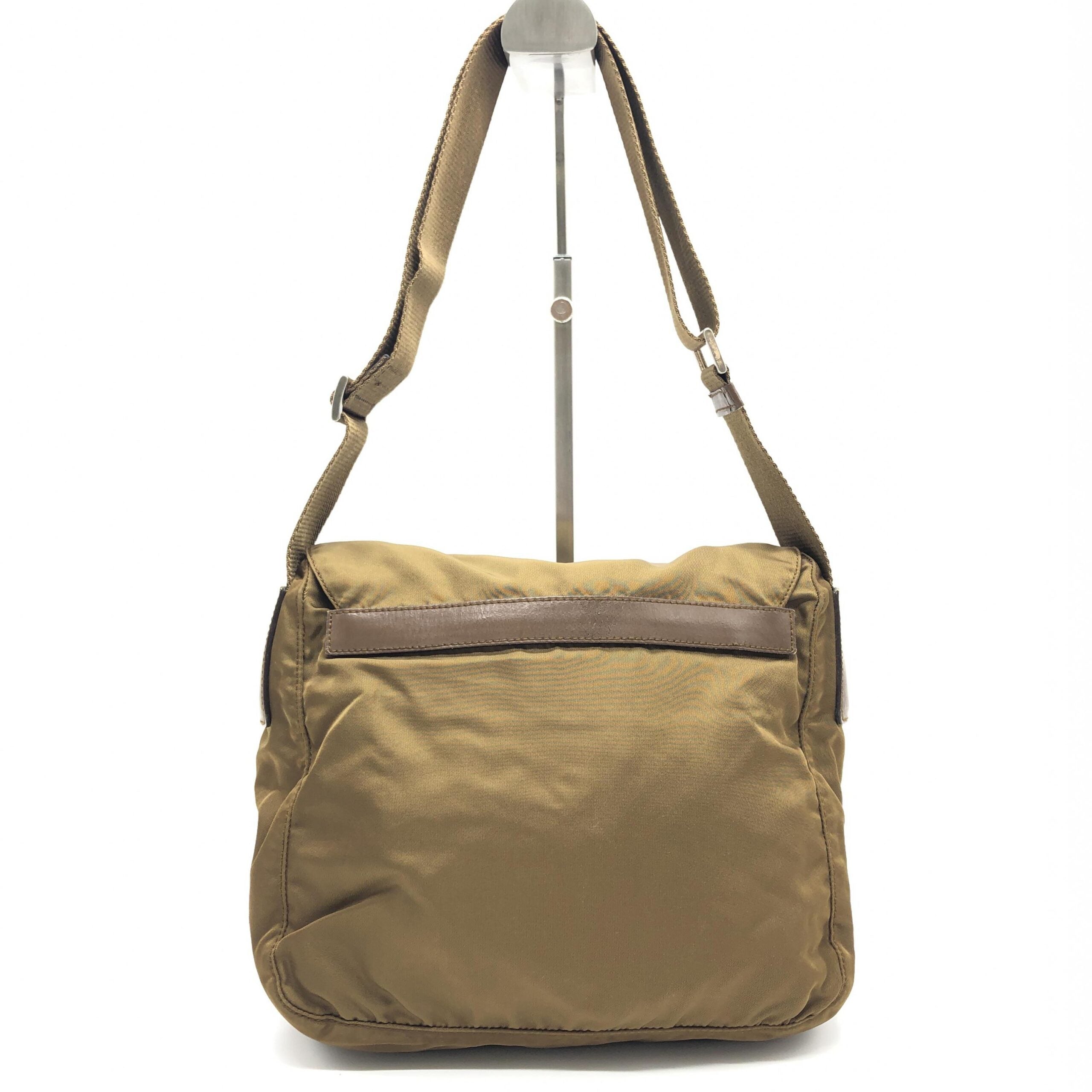 Prada Brown Nylon Shoulder Bag With Logo