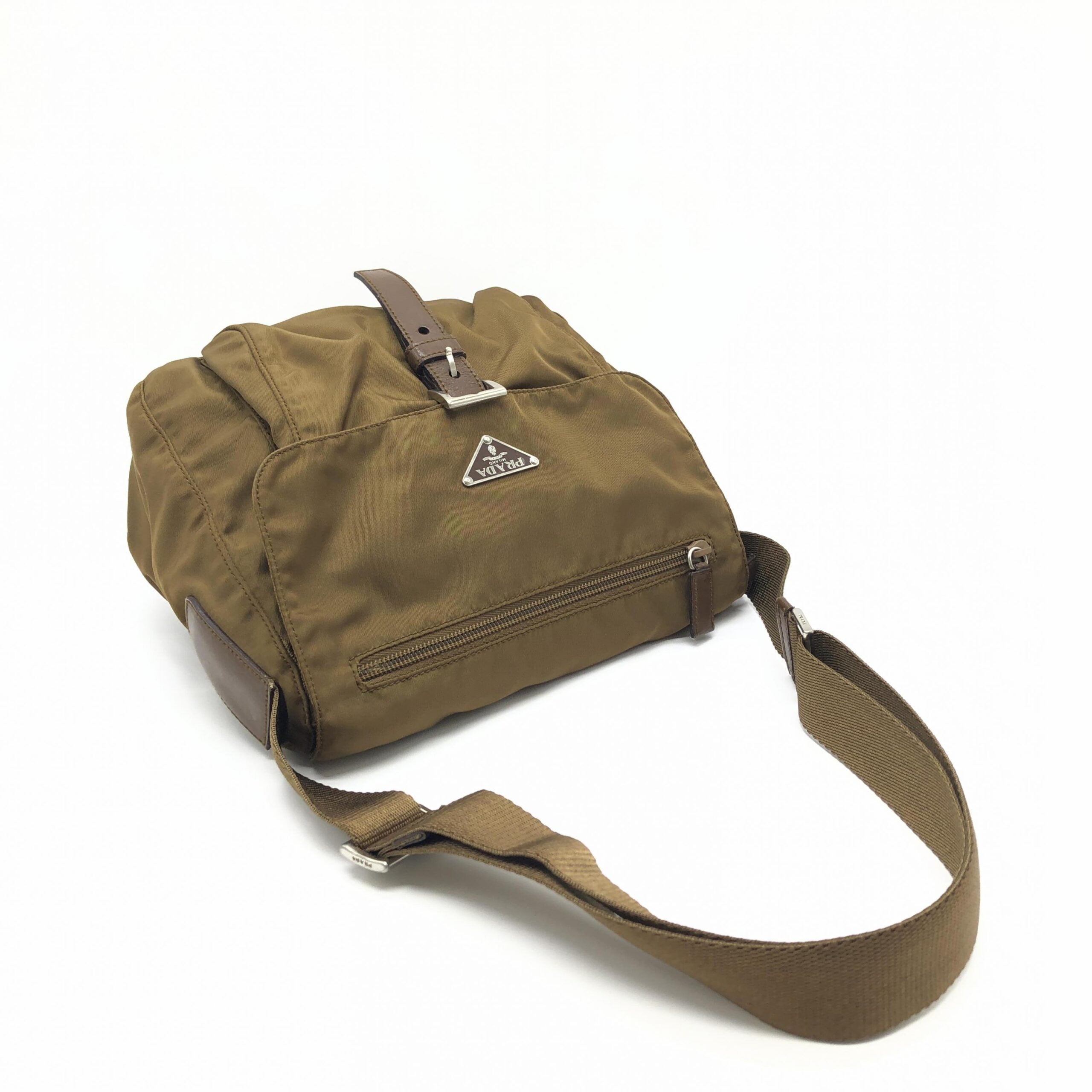 Prada Brown Nylon Shoulder Bag With Logo