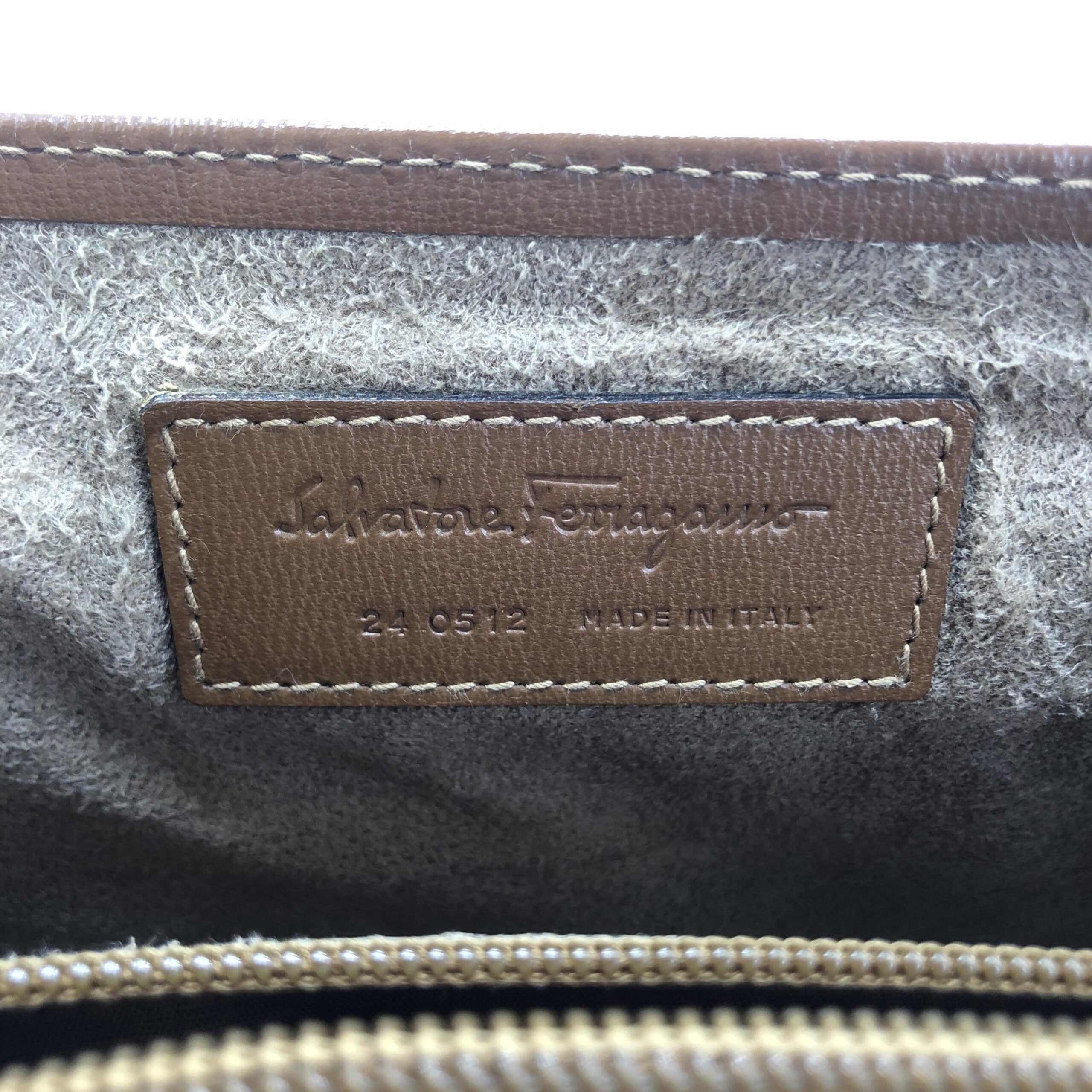 Salvatore Ferragamo Brown Leather Handbag With Metal Clasp