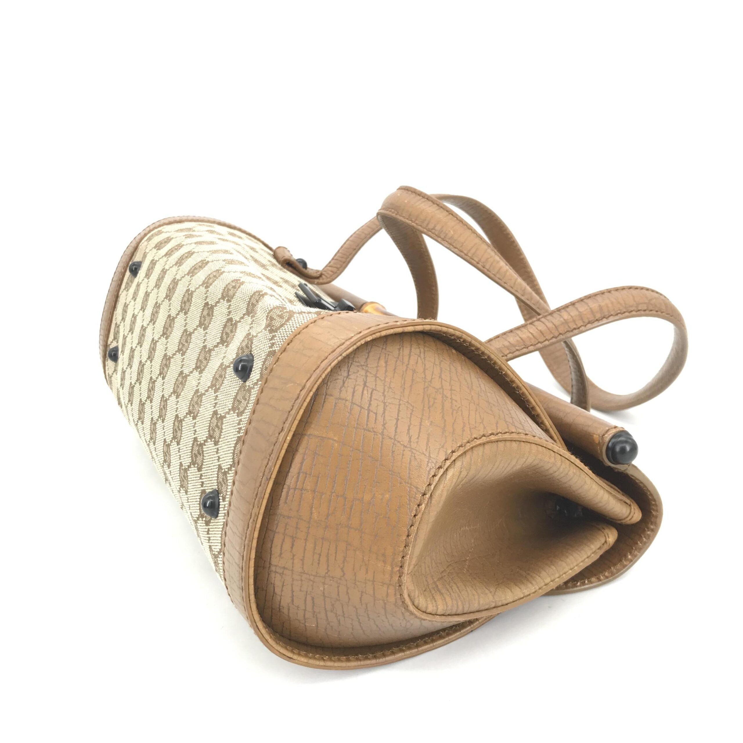 Gucci Canvas Bamboo Bullet Bag, Brown Color