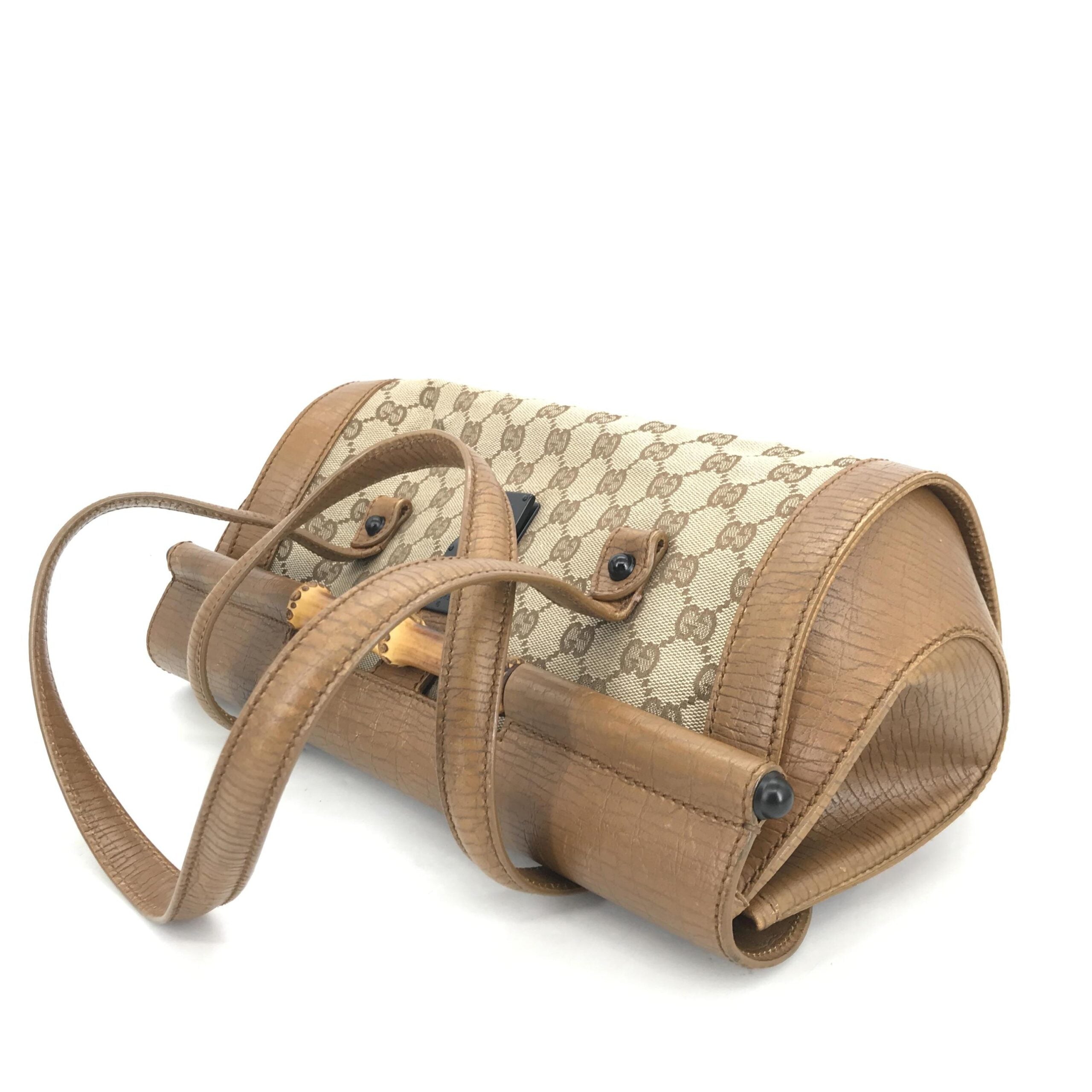 Gucci Canvas Bamboo Bullet Bag, Brown Color