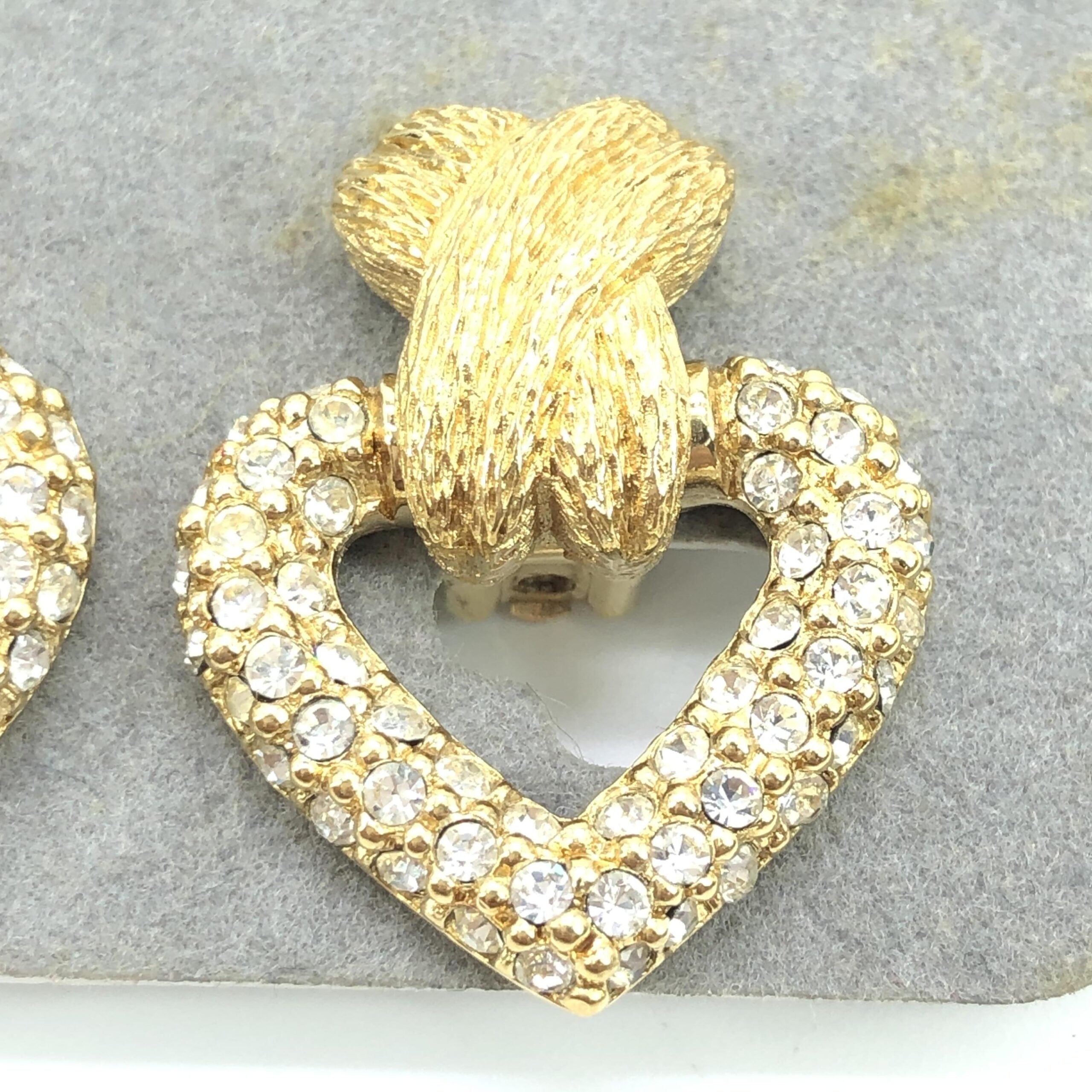 Christian Dior Gold Heart Earrings With Crystals