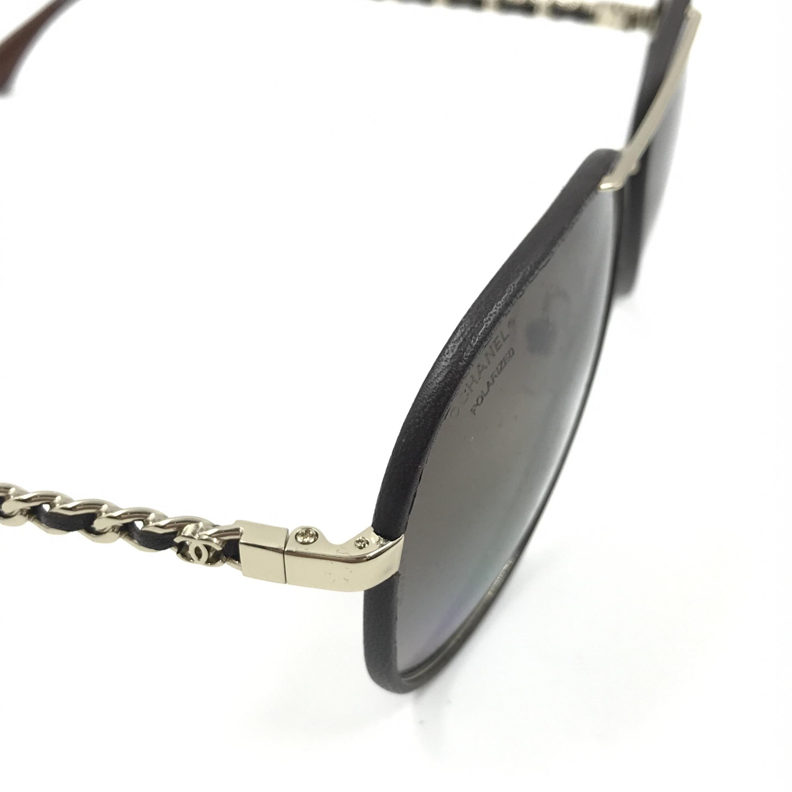 Chanel Gold And Black Polarized Aviator Sunglasses