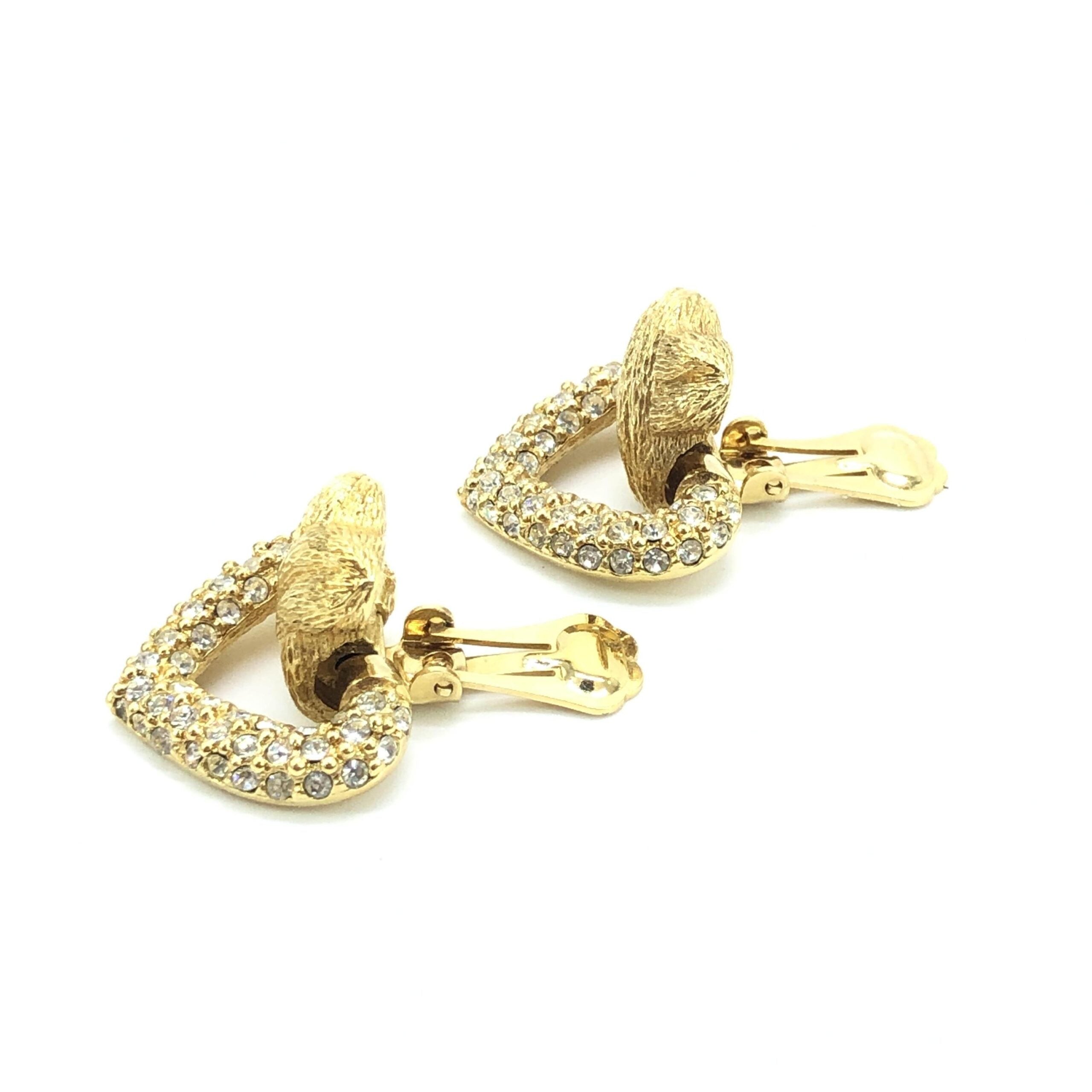 Christian Dior Gold Heart Earrings With Crystals