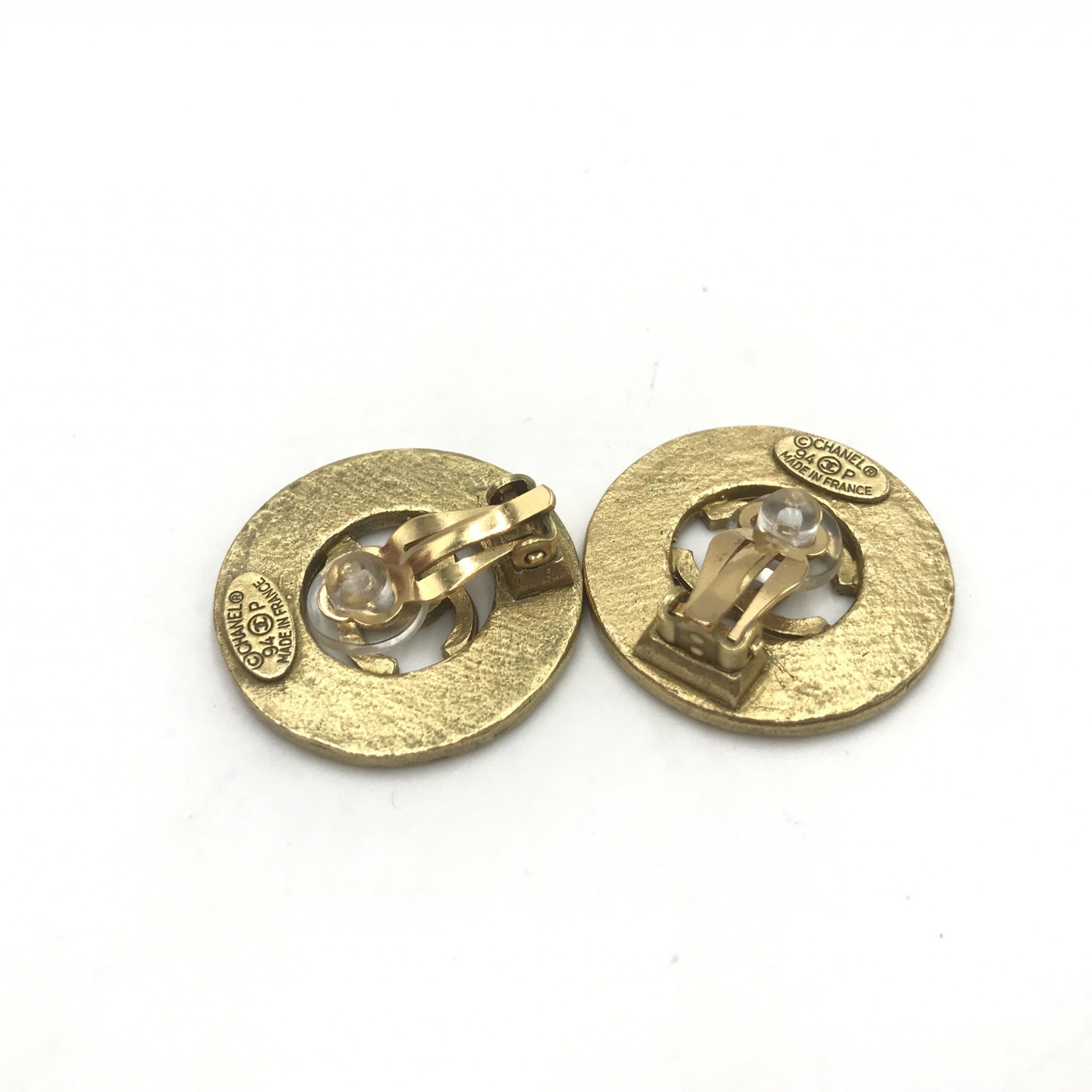 Chanel Gold Plated CC Logo Circular Earrings