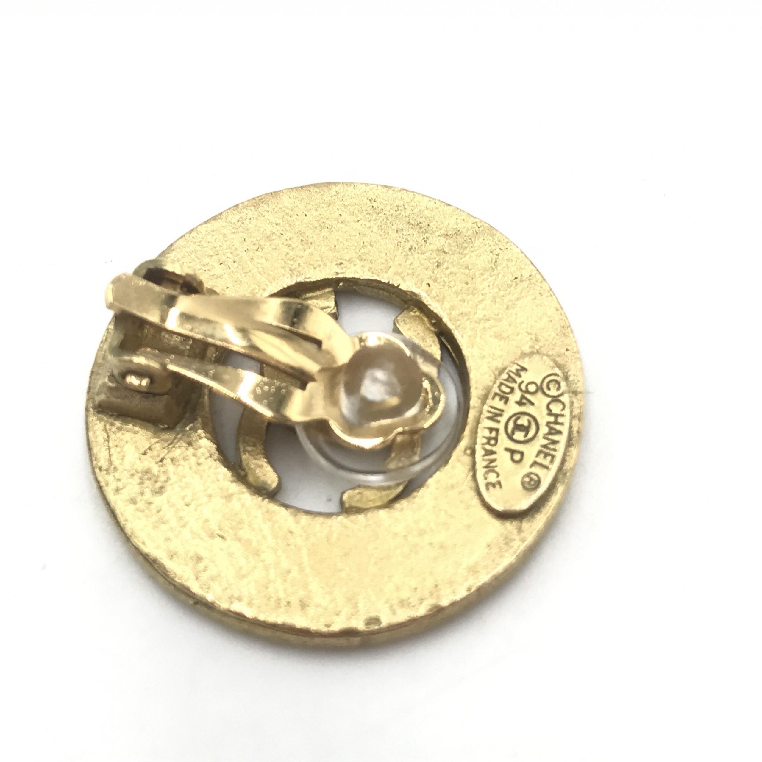 Chanel Gold Plated CC Logo Circular Earrings