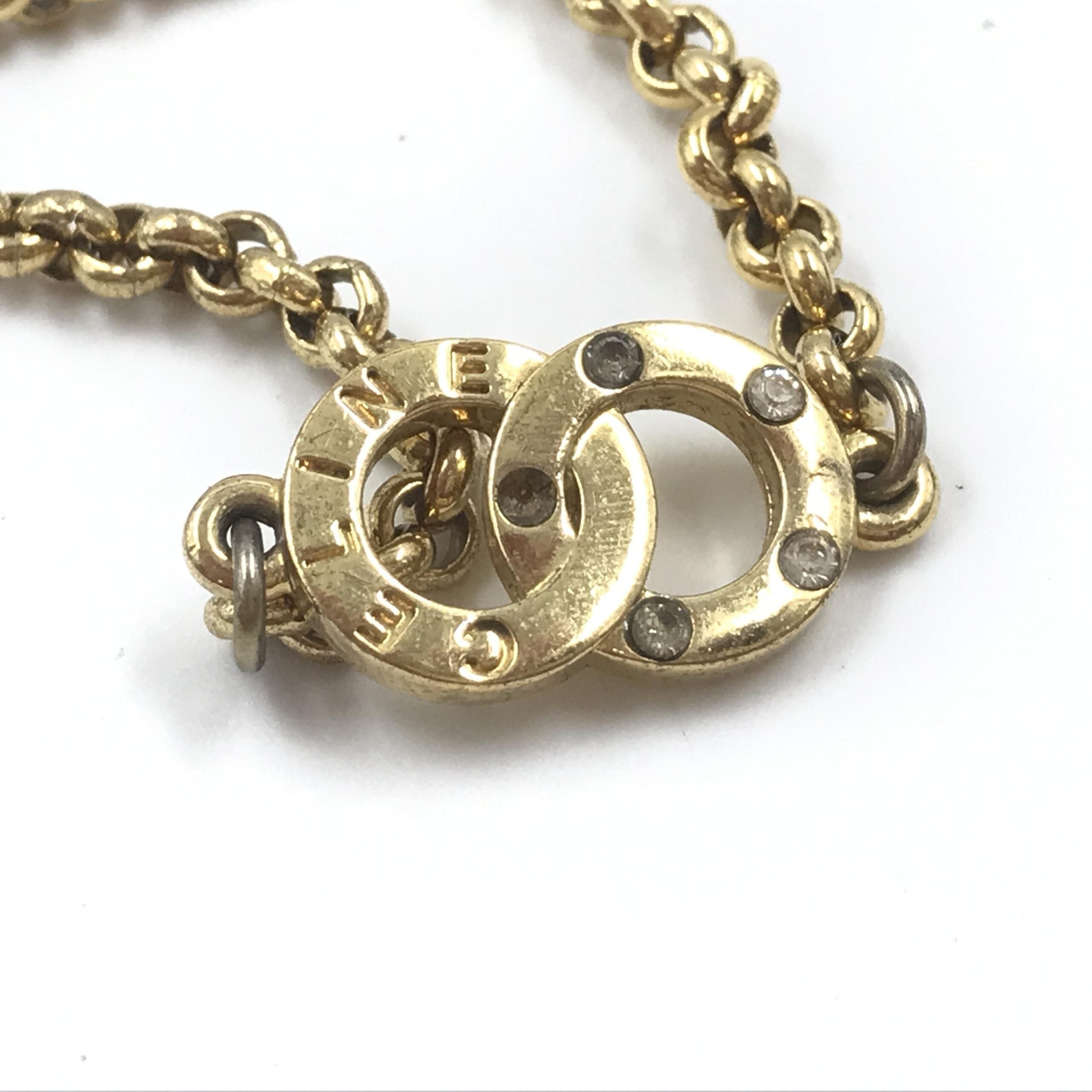 Celine Gold Plated Chain Bracelet With Logo Charm