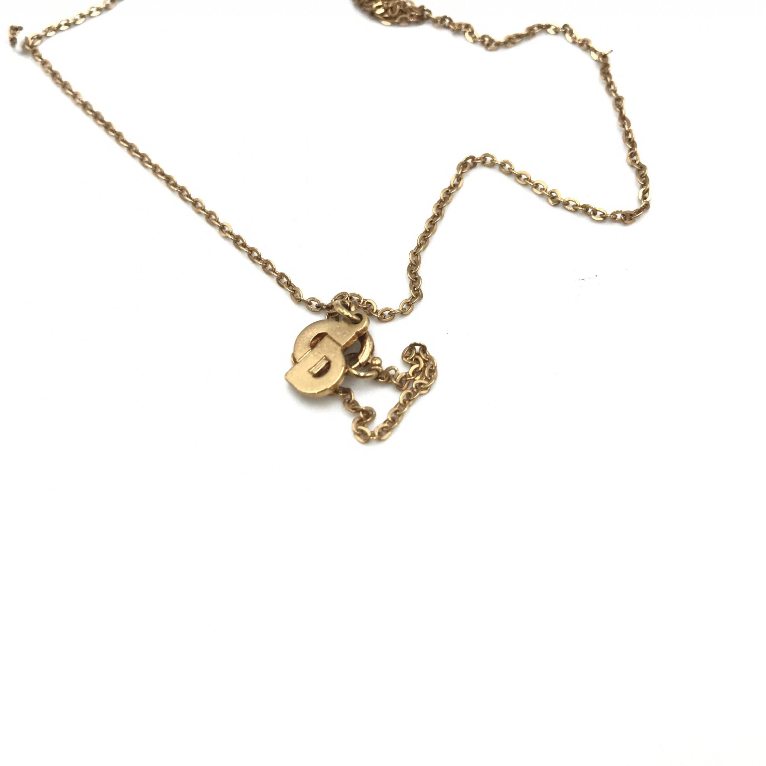 Christian Dior Gold PLated Necklace With Rhinestone Pendant