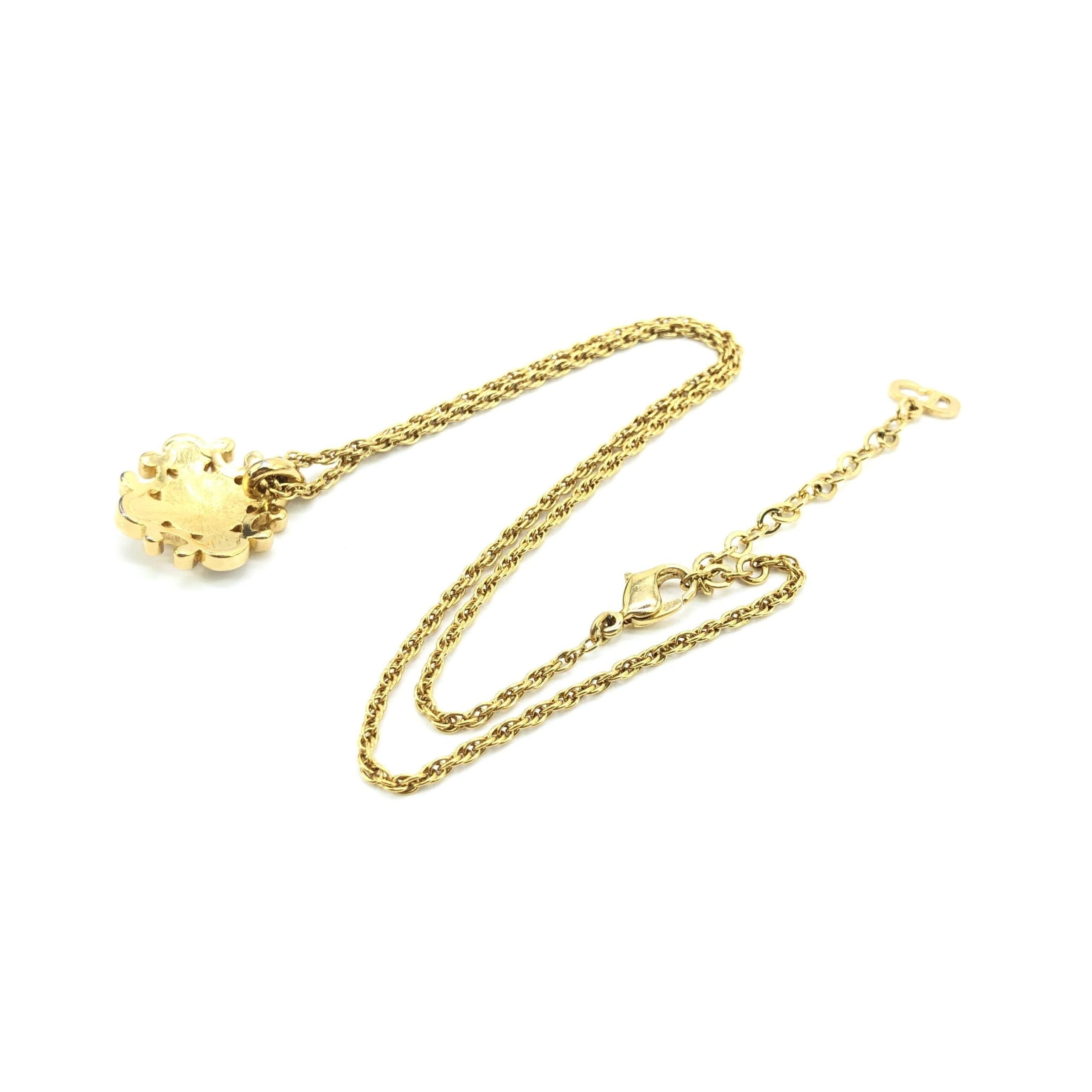 Christian Dior Gold Plated Flower Pendant On Delicate Chain