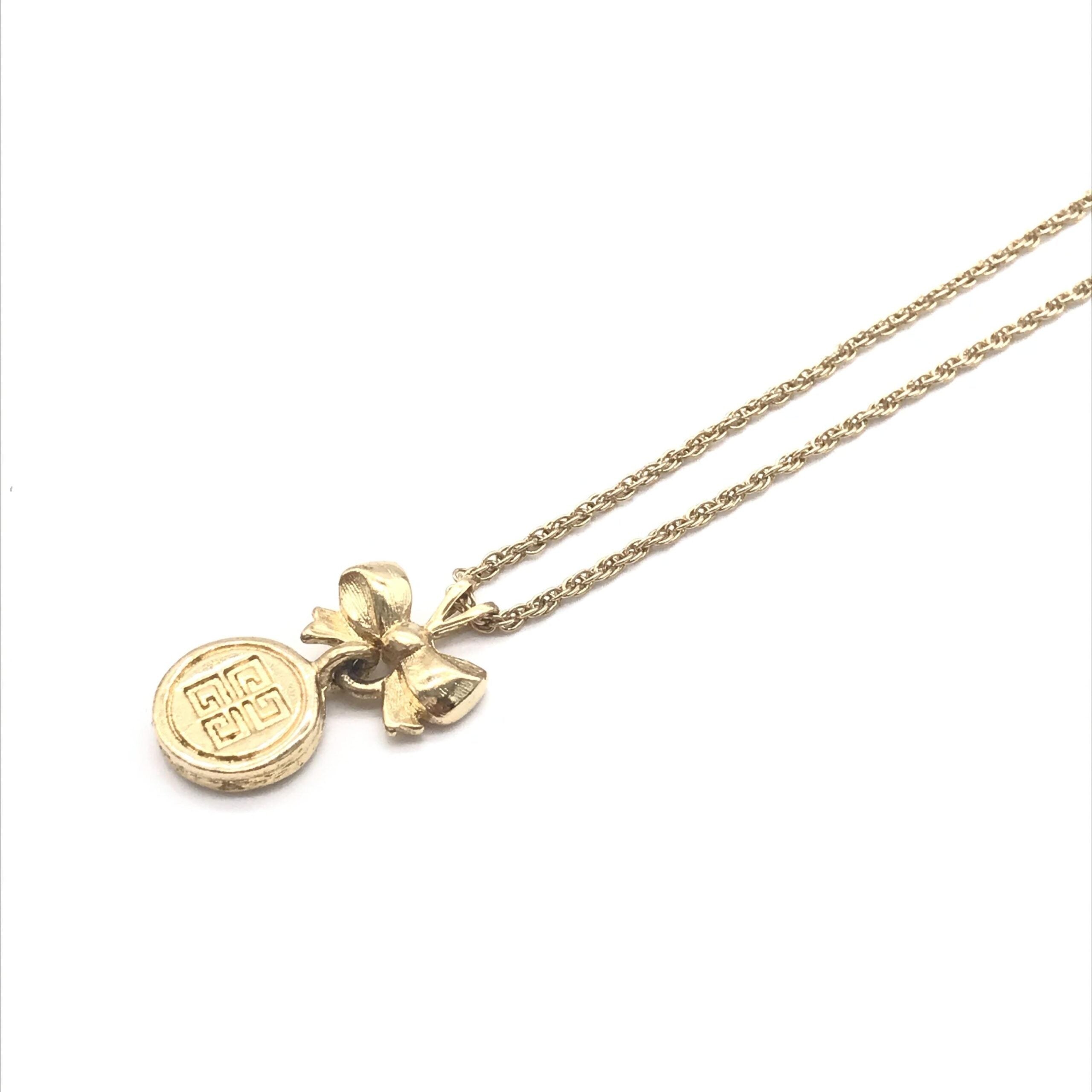 Givenchy Gold Tone Bow Pendant Chain Necklace