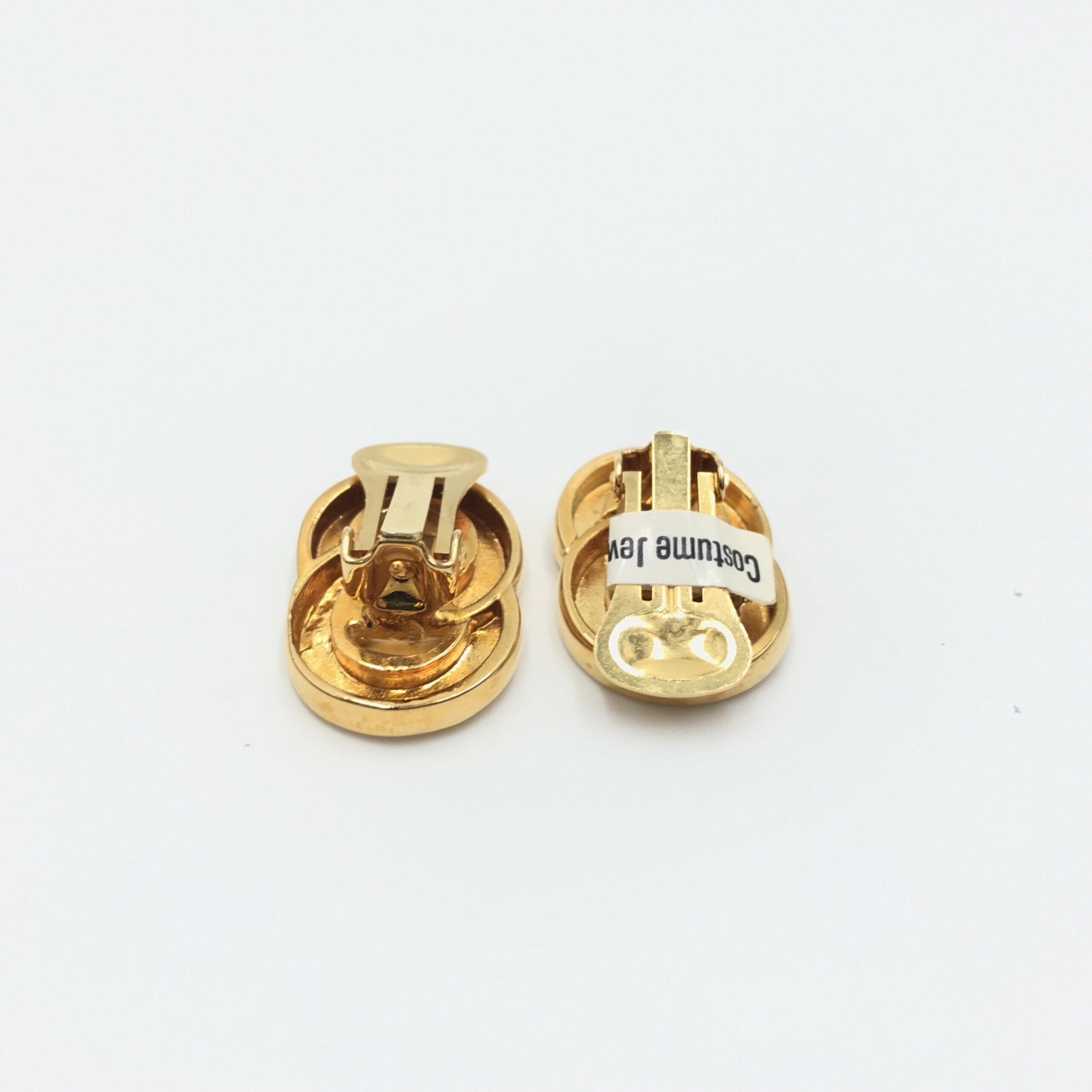 Celine Gold Tone Double Round Motif Earrings
