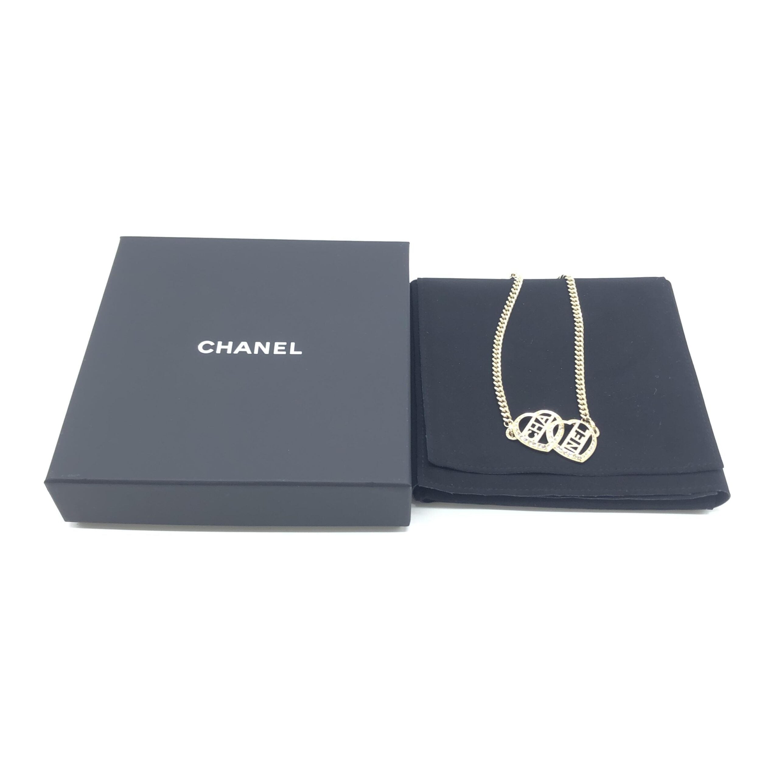 Chanel Gold Tone Heart Choker Necklace With Logo