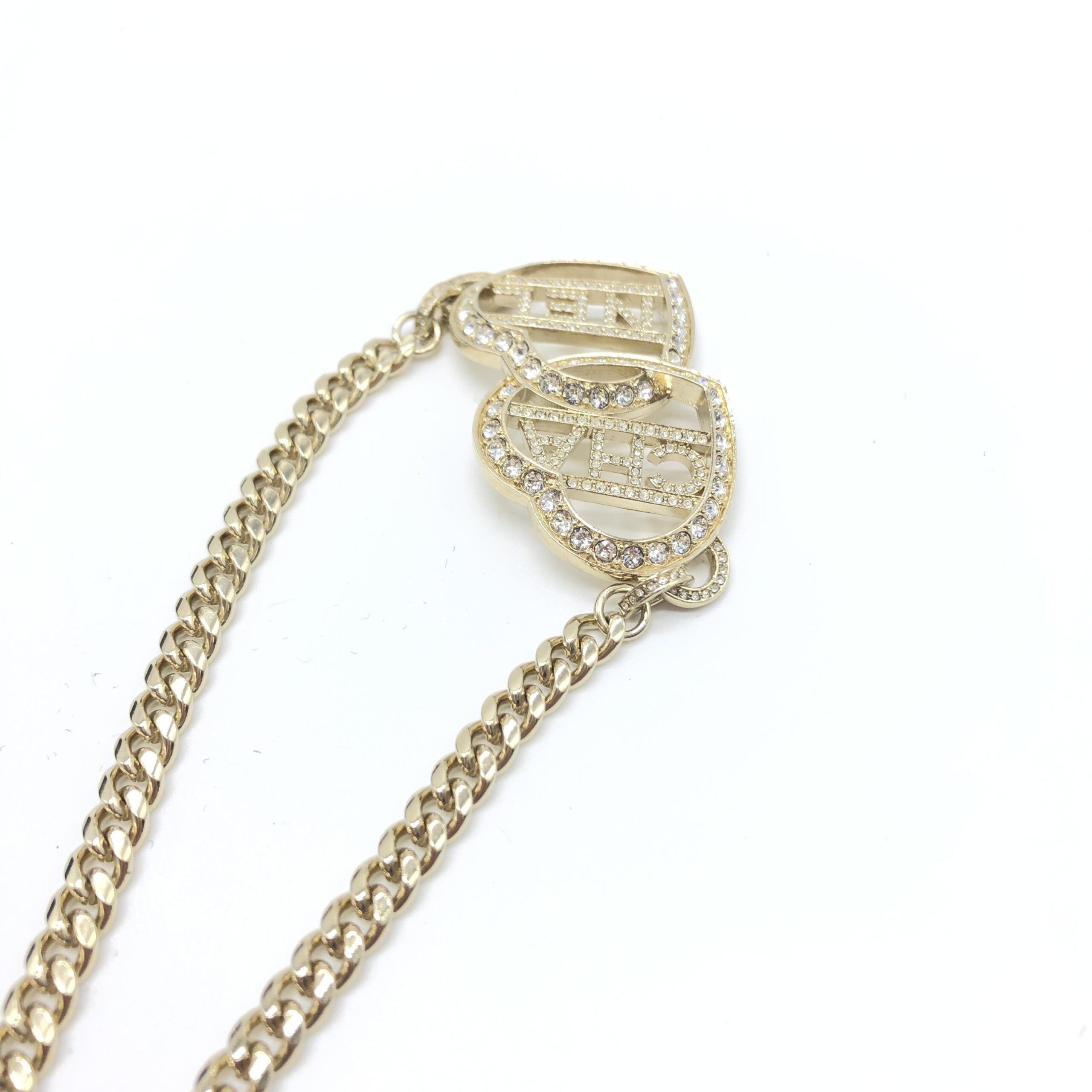 Chanel Gold Tone Heart Choker Necklace With Logo