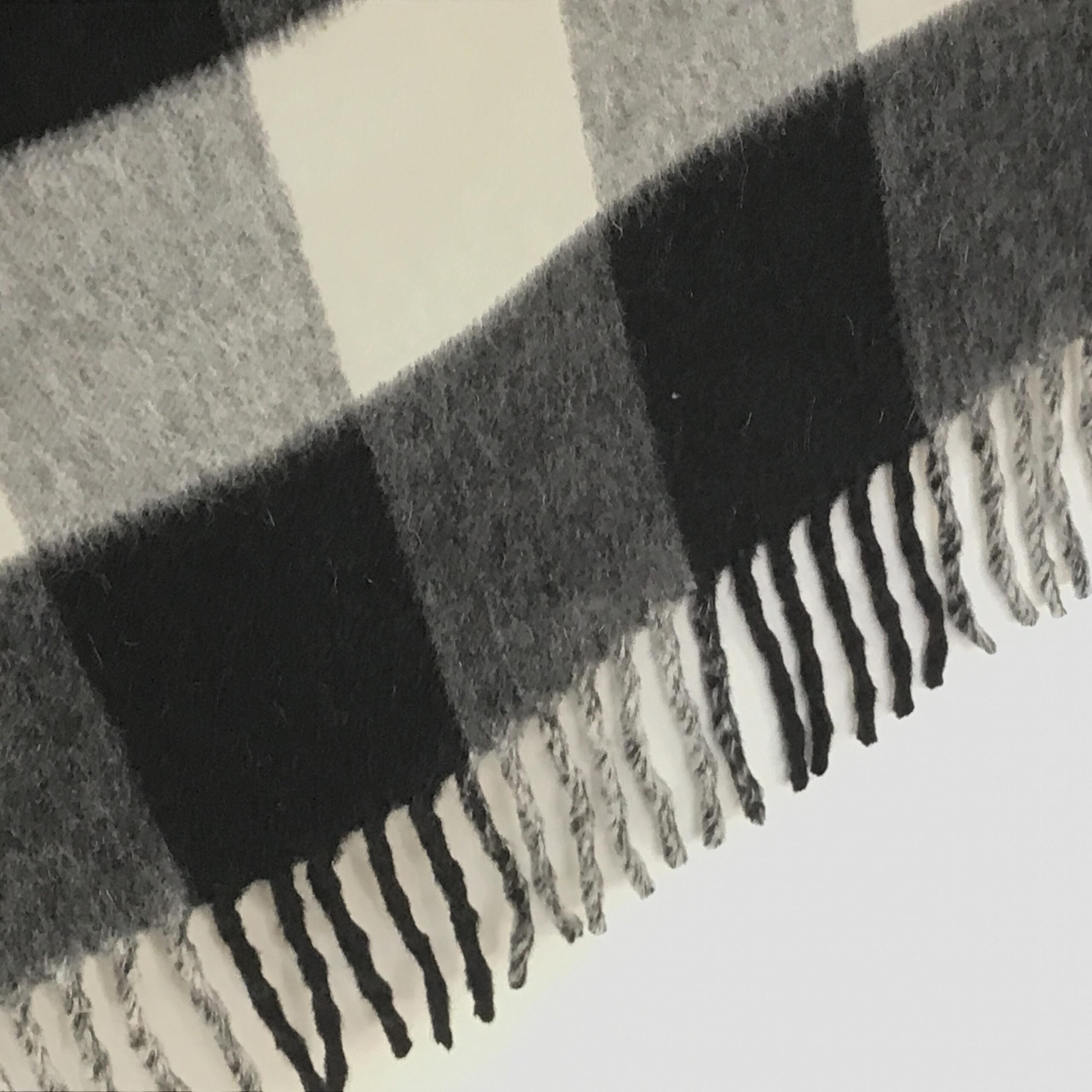 Christian Dior Gray Checkered Fringed Wool Scarf