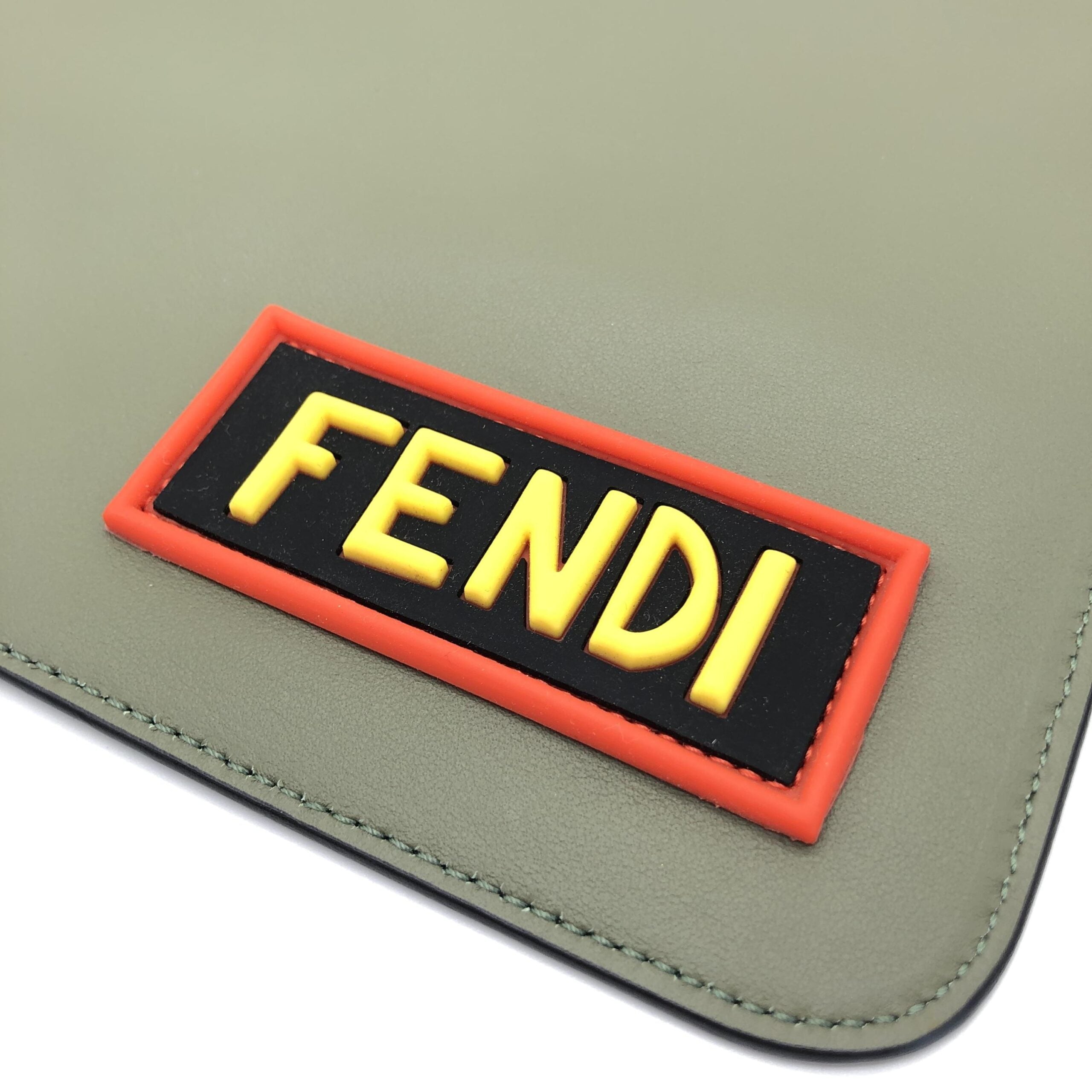 Fendi Moss Green Leather Clutch With Logo