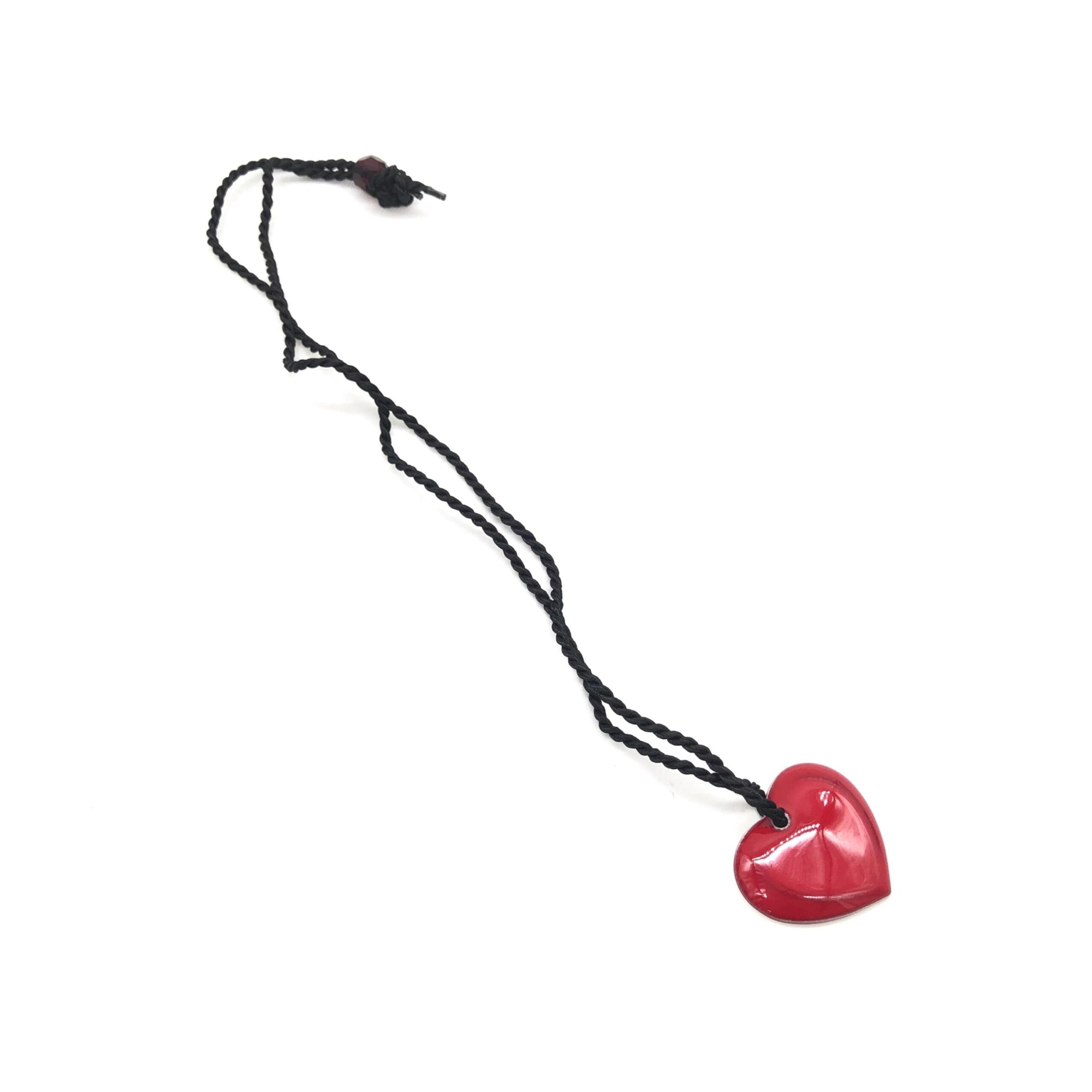 Christian Dior Red Heart Pendant Necklace With Braided String