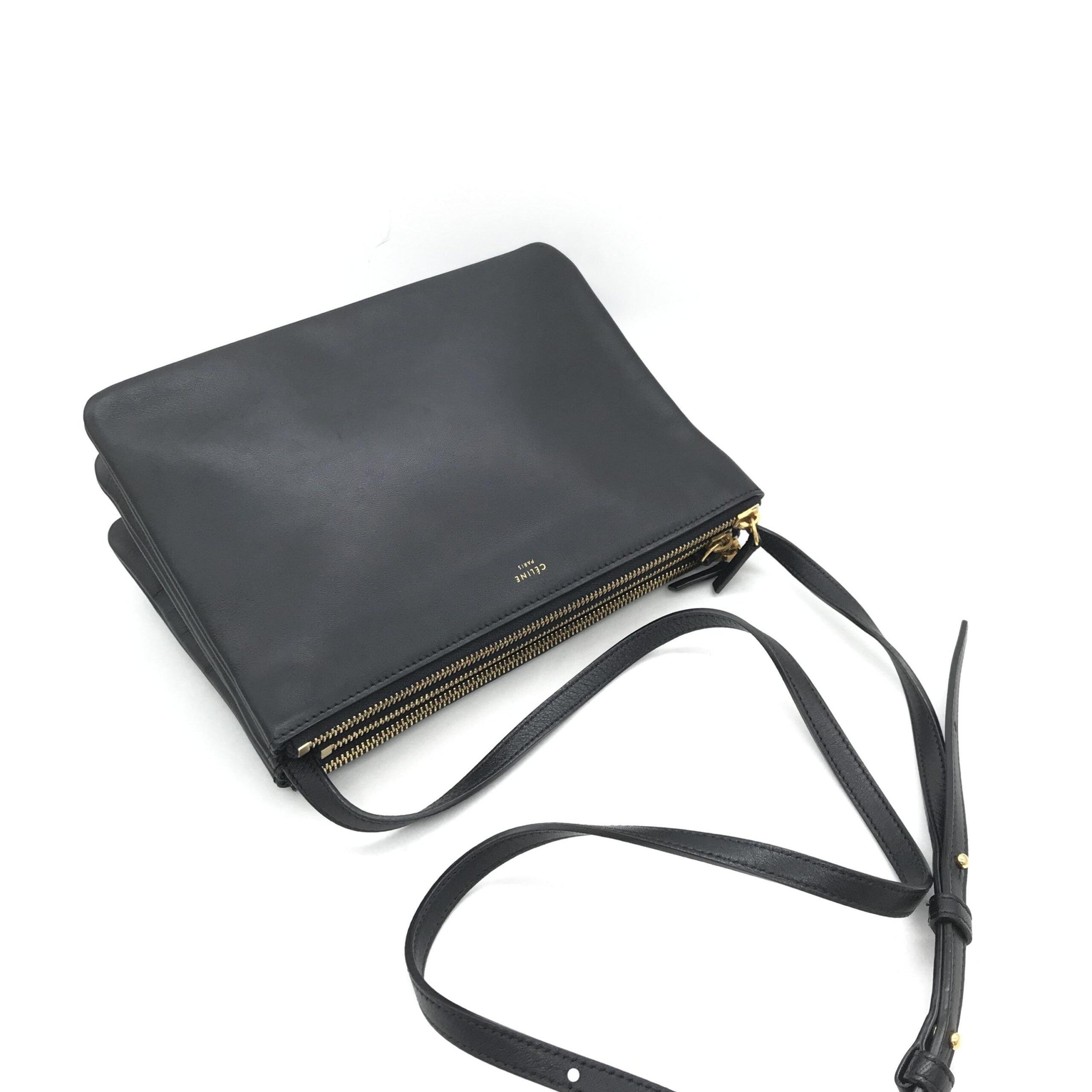 Celine Trio Black Leather Shoulder Bag