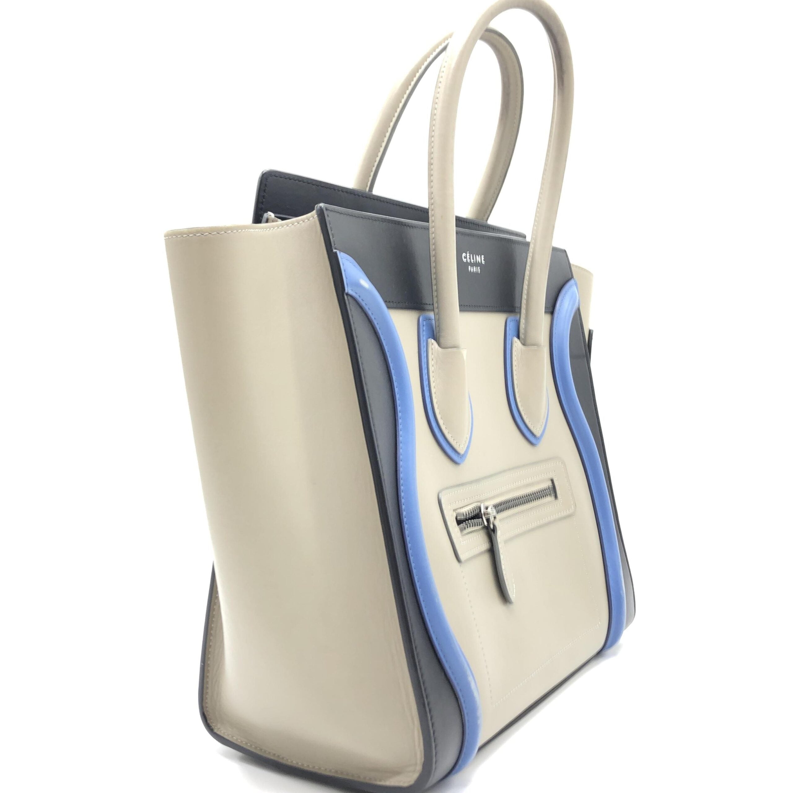 Celine Tri-Color Leather Luggage Tote Handbag