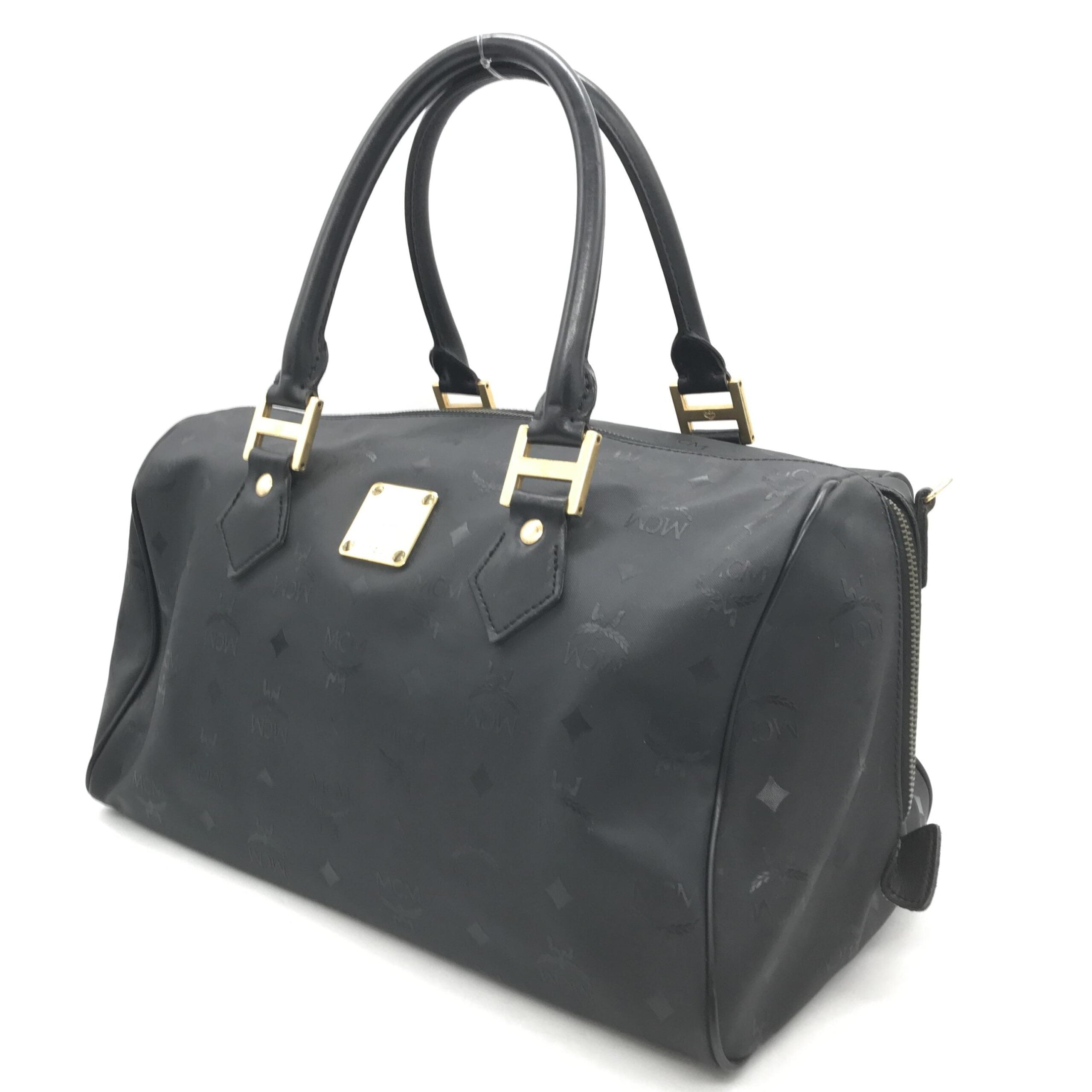 MCM Black Visetos Monogram Boston Bag
