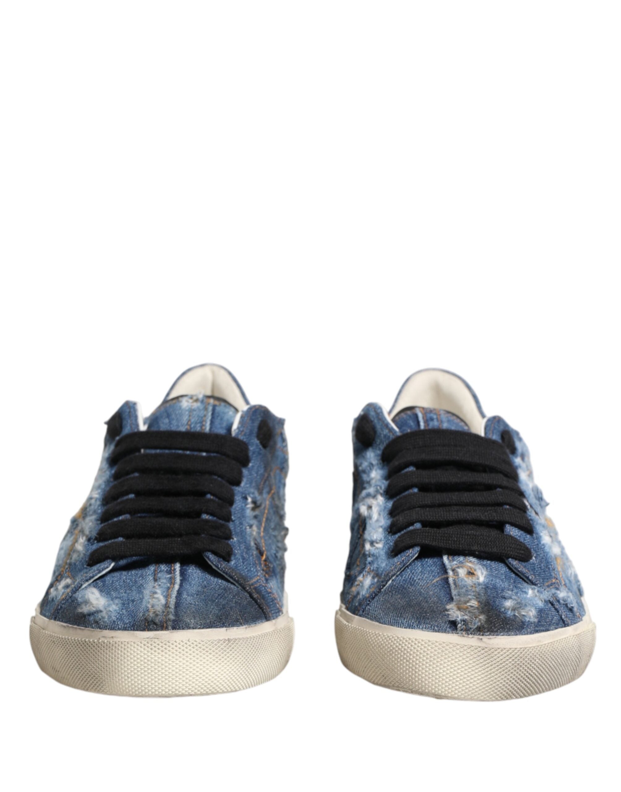 Dolce & Gabbana Blue Distressed Denim Low Top Sneakers Shoes