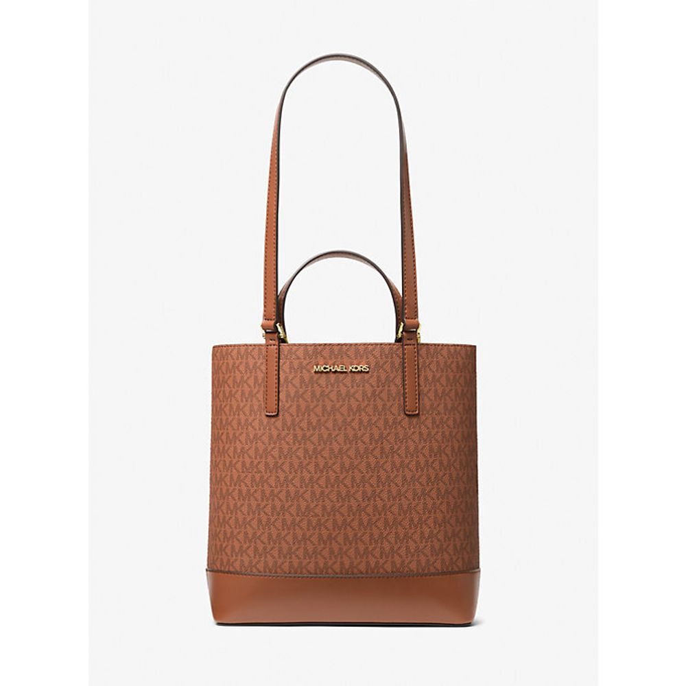 Michael Kors brown leather tote bag front view
