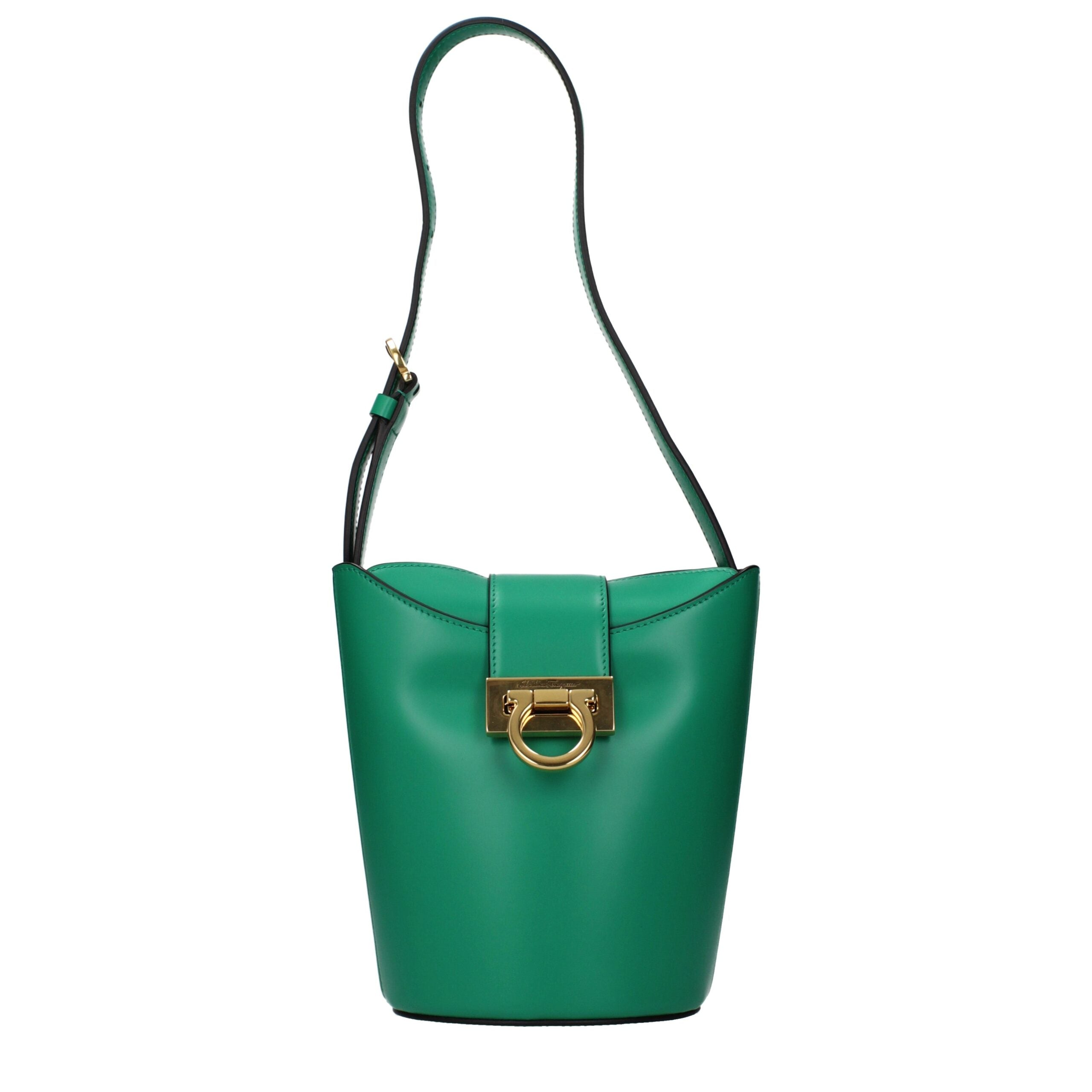 Salvatore Ferragamo green leather shoulder bag front view