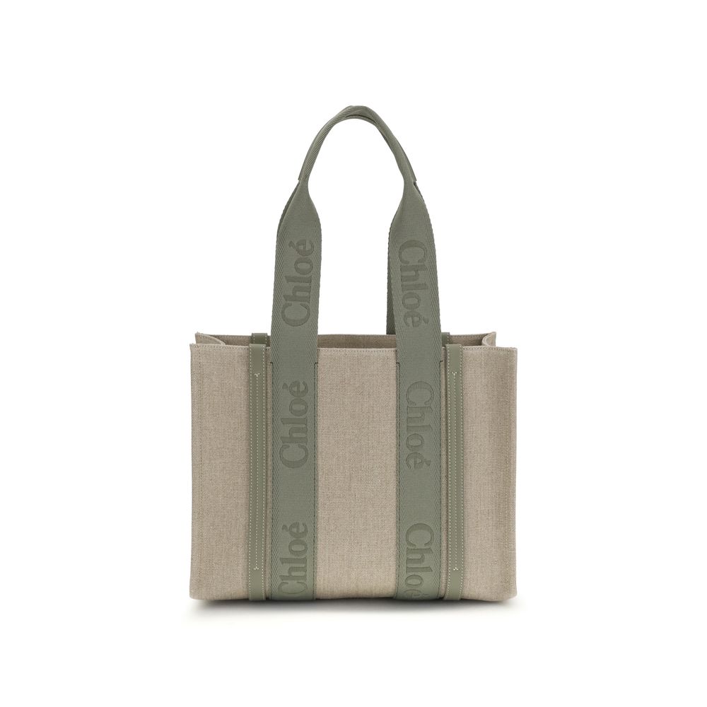 Chloé linen shoulder bag beige front view
