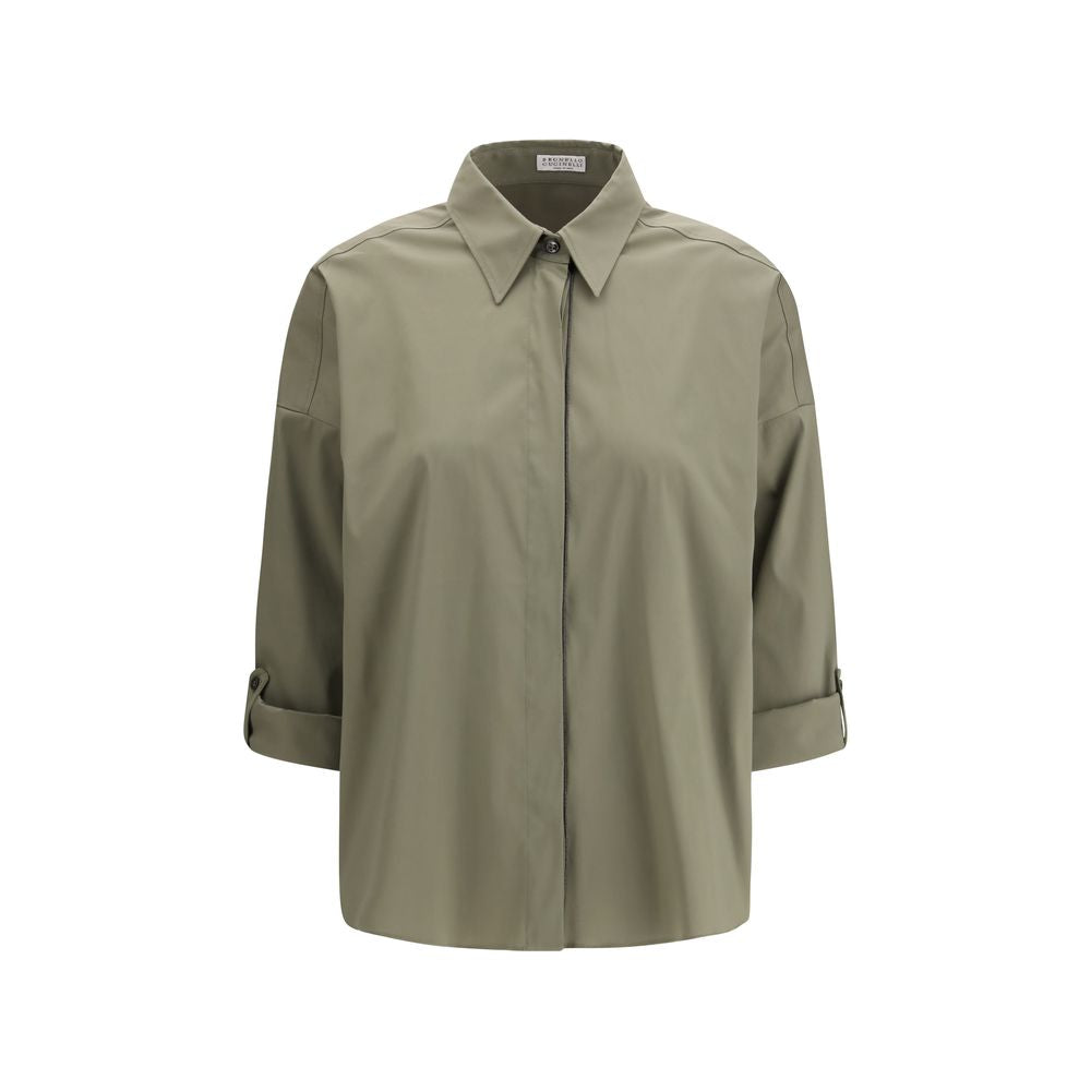 Brunello Cucinelli bicolor cotton dress shirt front view