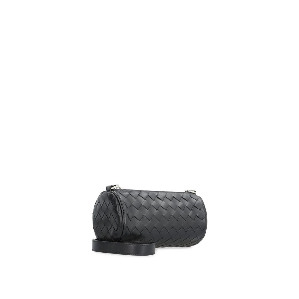Bottega Veneta luxury black leather shoulder bag side angle