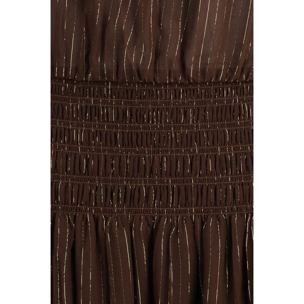 Self-Portrait Brown Silk Long Dress