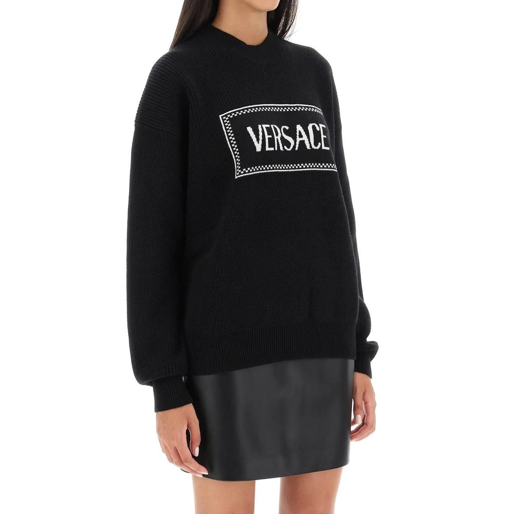 Versace luxury black wool sweatshirt detail view