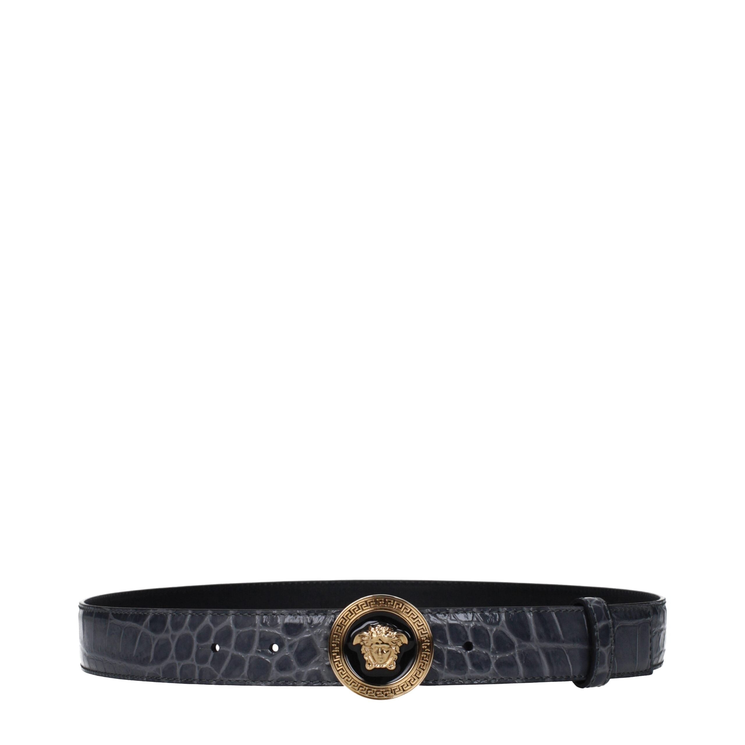Versace gray leather regular belt front view