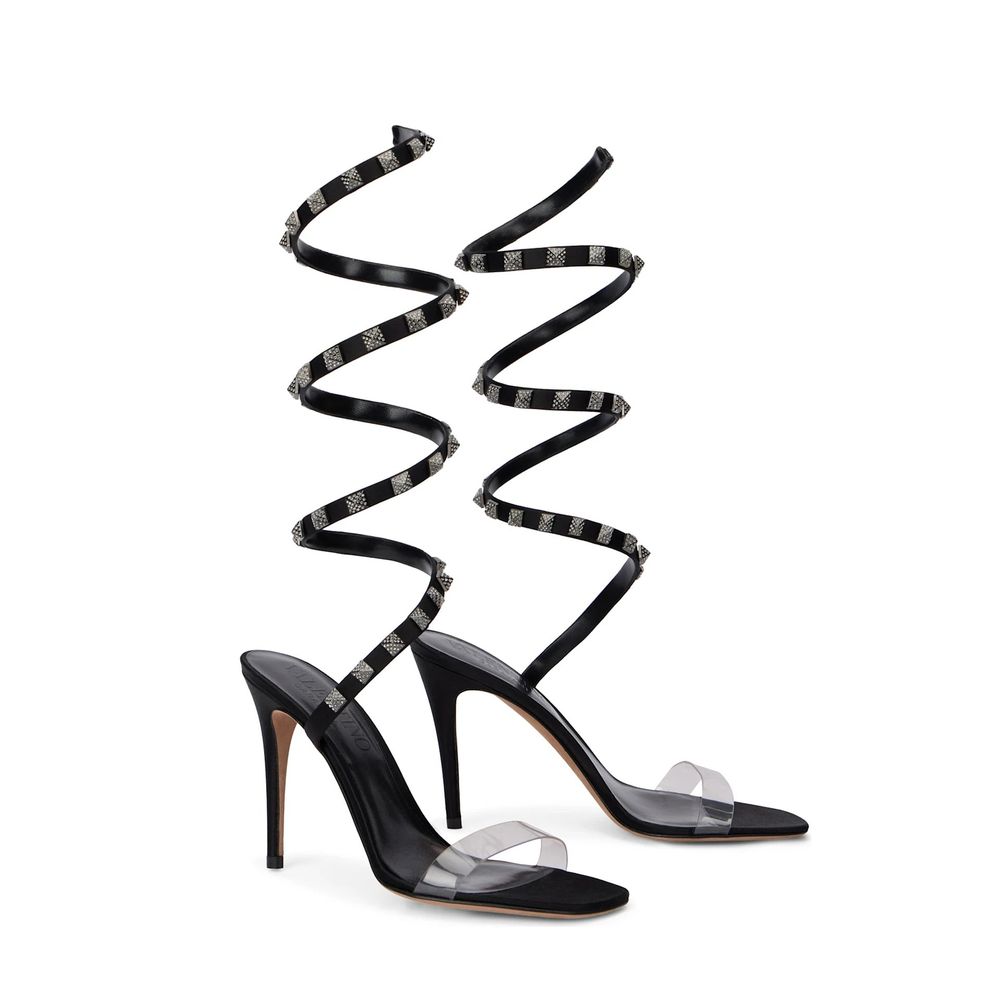 Valentino Garavani Black Lamb Leather Stiletto Heel Sandals