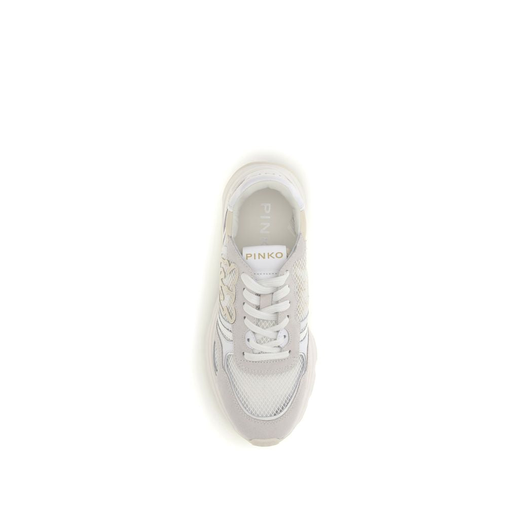 PINKO White Calf Leather Athletic Sneakers - Designer Luxury