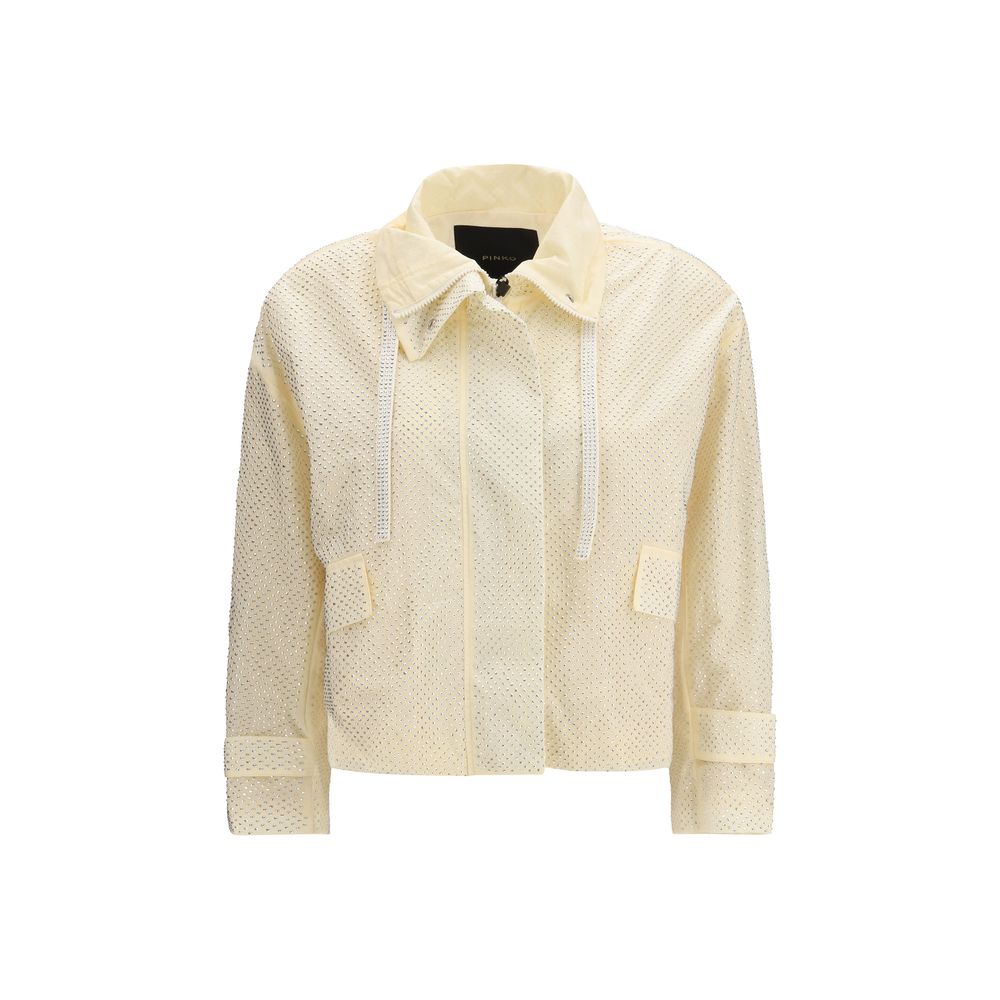 Elevate your style with the PINKO Babette Jacket, a luxurious blend of technical canvas and sparkling rhinestones, perfect for sophisticated occasions.