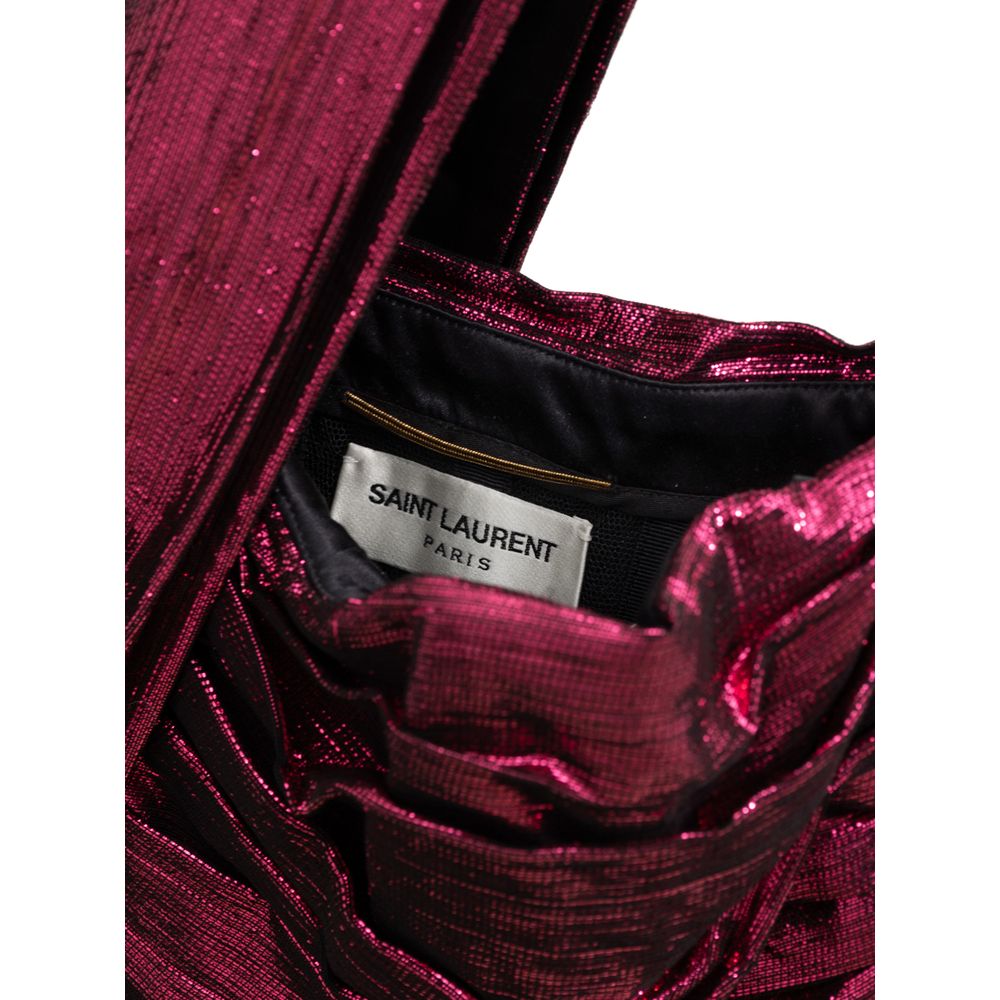 Indulge in the allure of the Saint Laurent Fuchsia Viscose Short Dress, a masterpiece of metallic lamé and silk, designed for unforgettable moments of elegance and sophistication.