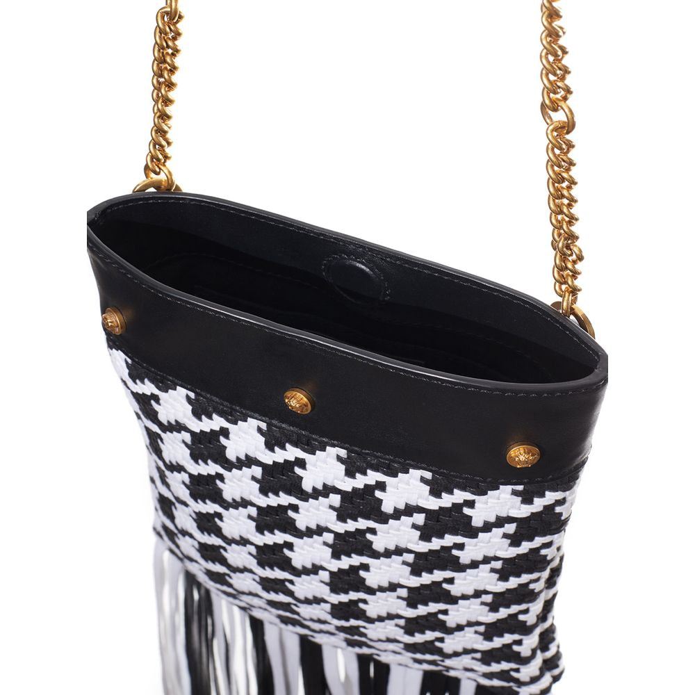 Discover the Versace Black And White Leather And Textile Shoulder Bag, a masterpiece of Italian craftsmanship, blending elegance and versatility for the discerning connoisseur.