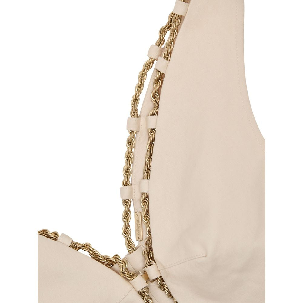 Cult Gaia Beige Cotton Waistcoat with Gold Chain Elegance
