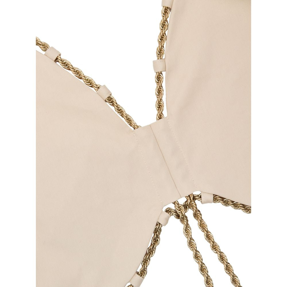 Cult Gaia Beige Cotton Waistcoat with Gold Chain Elegance