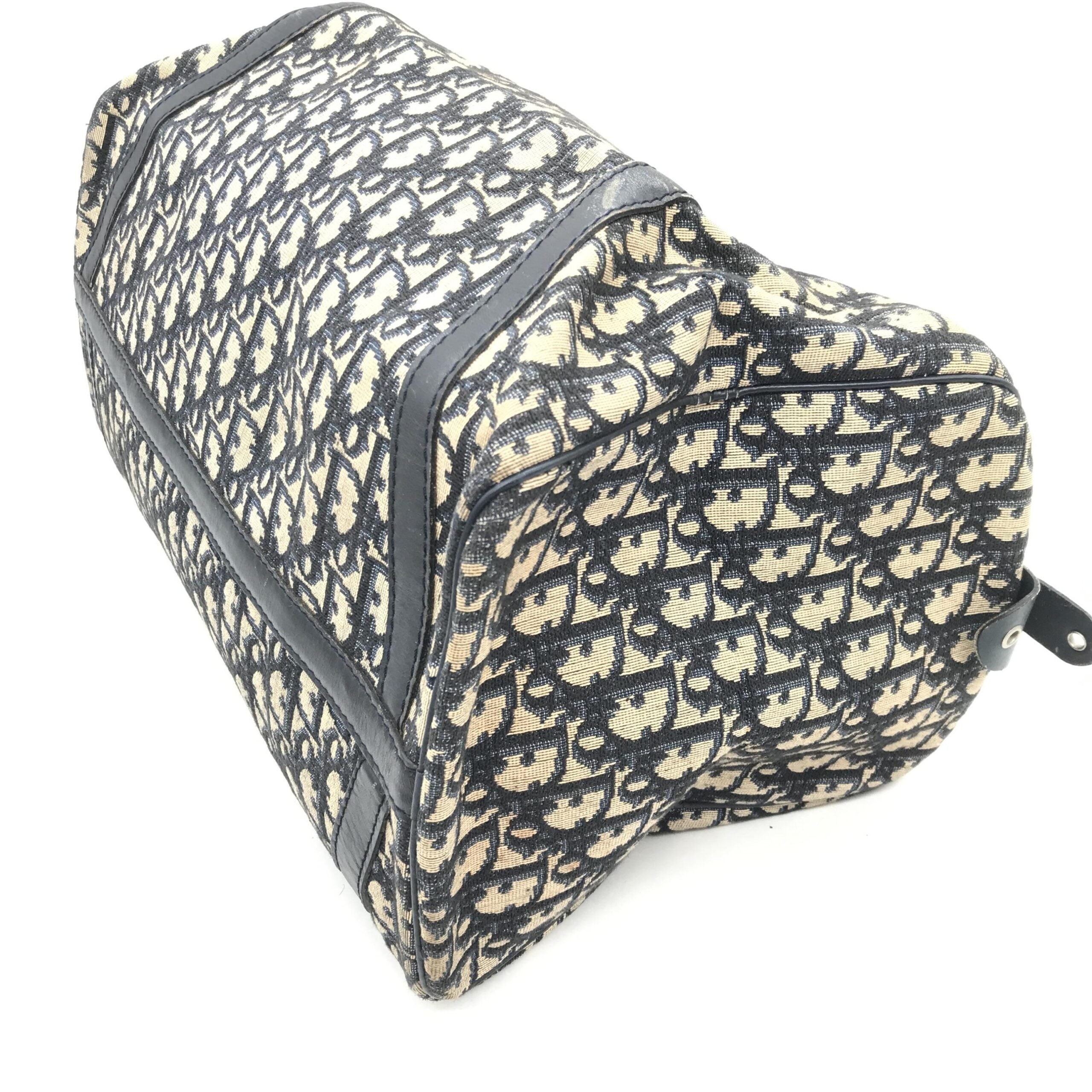 Christian Dior Navy Blue Trotter Canvas Boston Bag