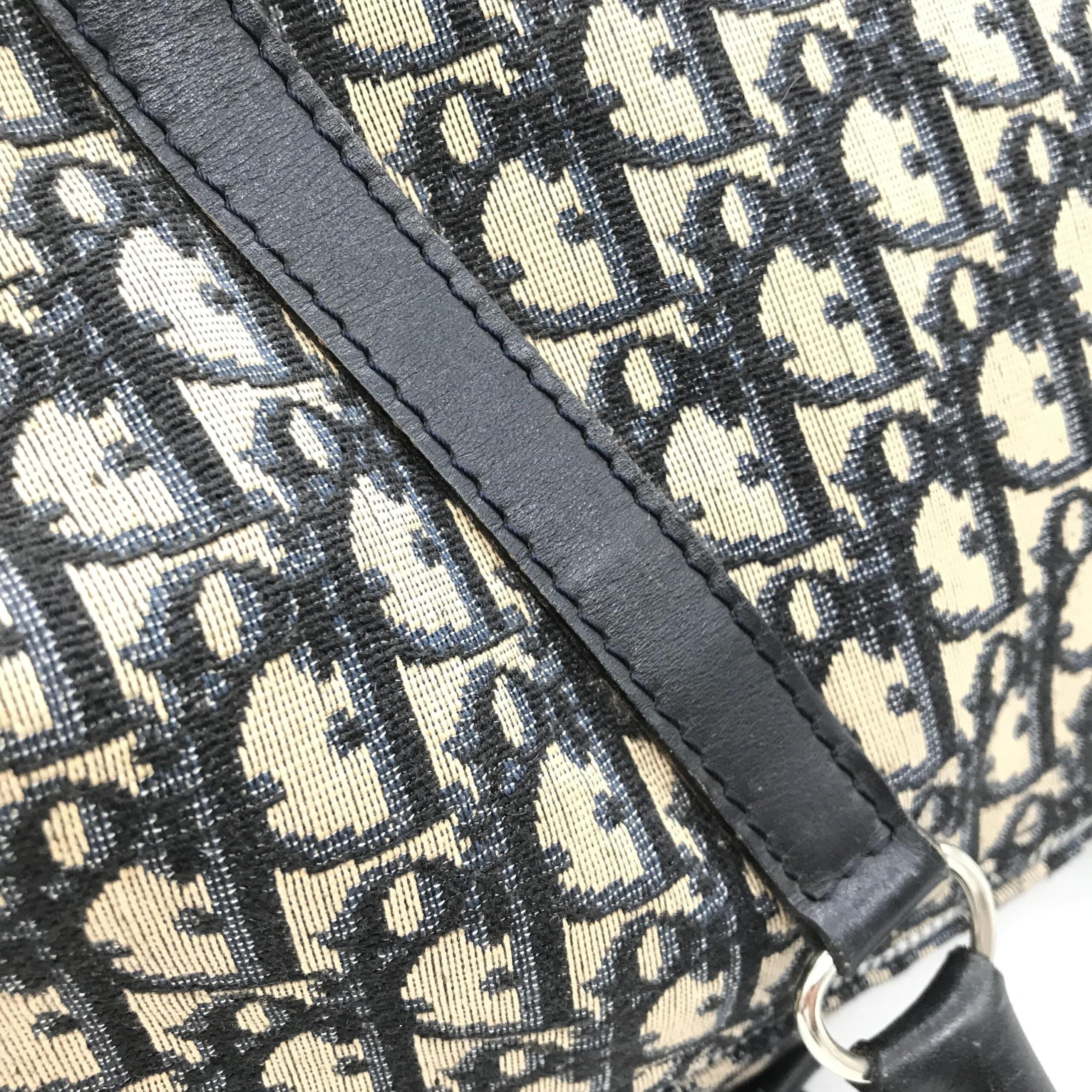 Christian Dior Navy Blue Trotter Canvas Boston Bag