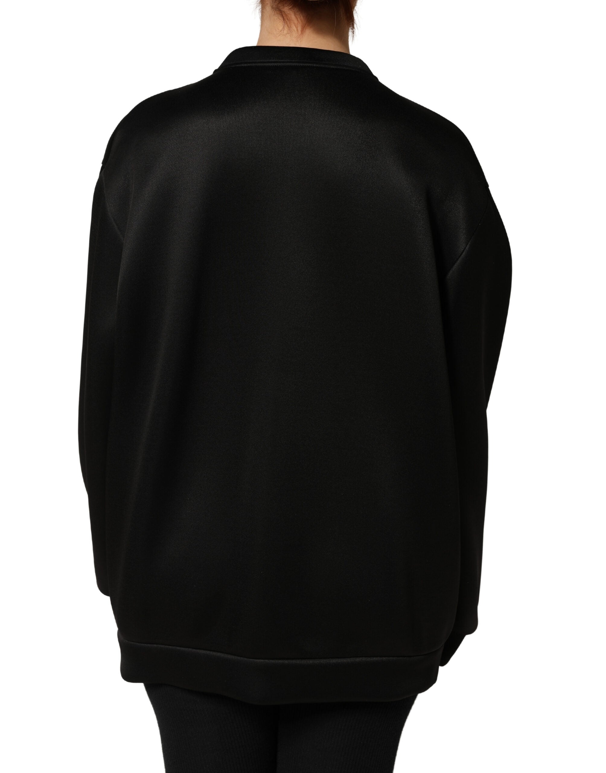 Dolce & Gabbana Black Embellished Logo Crystal Sweatshirt Couture