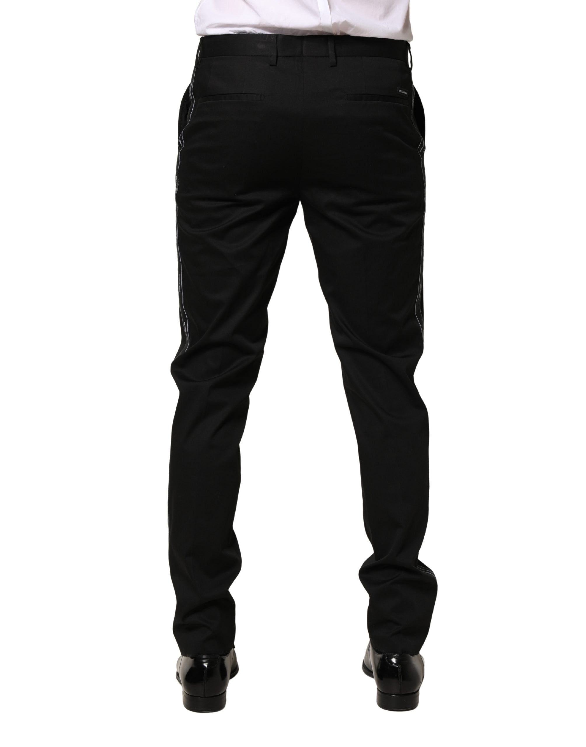 Dolce & Gabbana Black Cotton Skinny Men Dress Trouser Pants