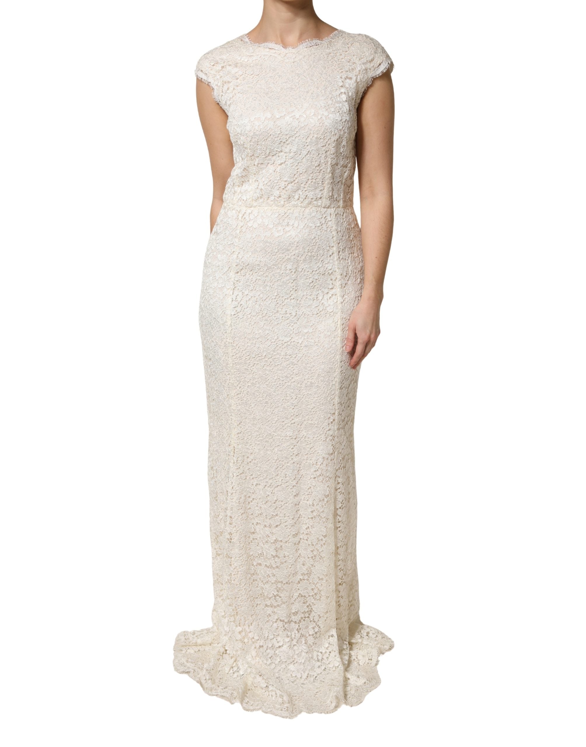 Elevate your elegance with the Dolce & Gabbana White Lace Viscose Sheath Long Gown Dress, a masterpiece of Italian craftsmanship, perfect for unforgettable soirées.