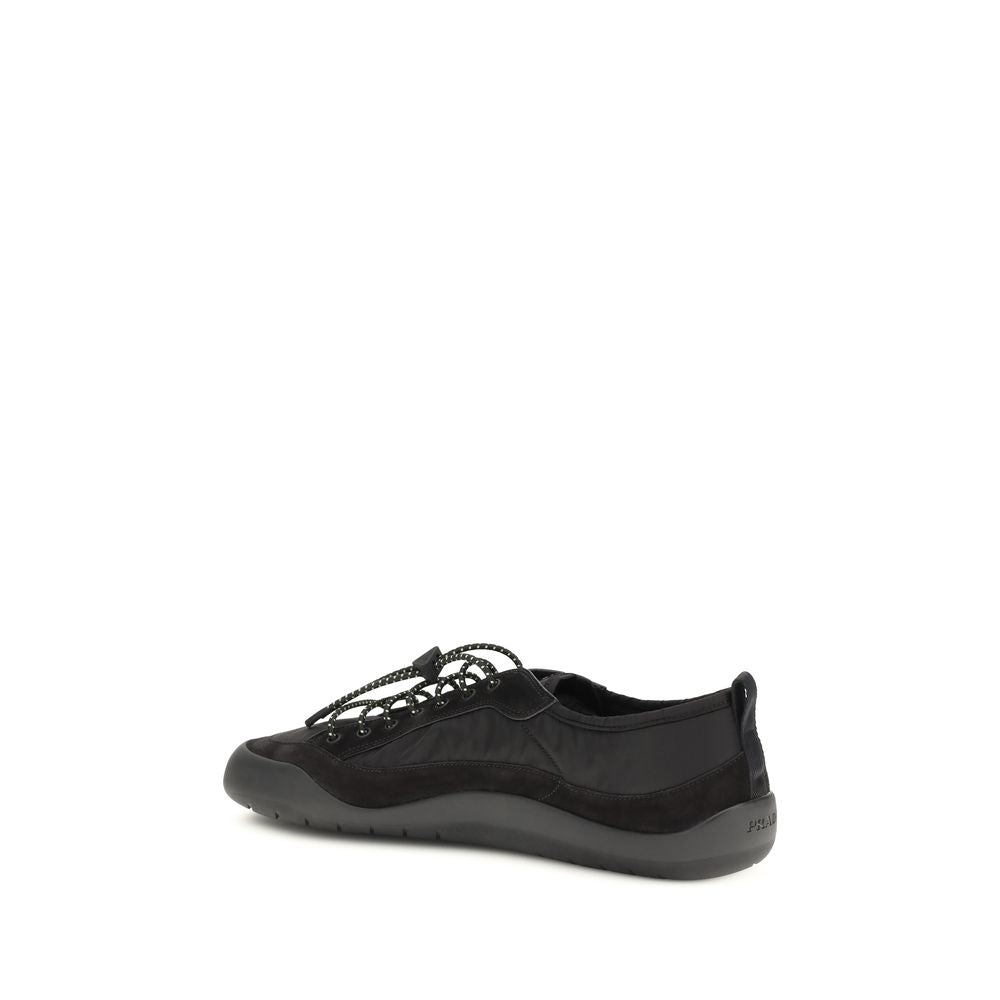 Experience the exquisite craftsmanship of Prada Black Calf Leather Bos Taurus Athletic Sneakers, where luxurious materials meet timeless elegance for the discerning individual.