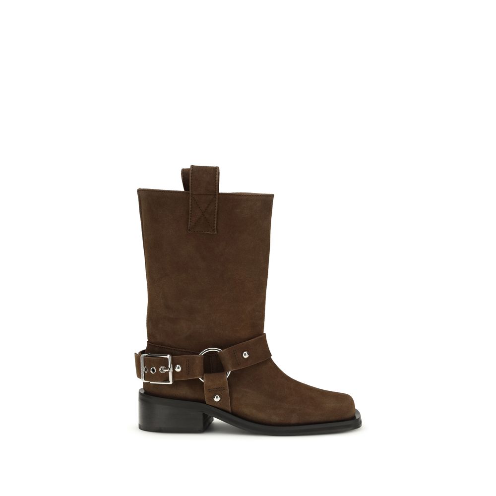 Ganni Brown Calf Leather Lace-Up Boots for Timeless Elegance