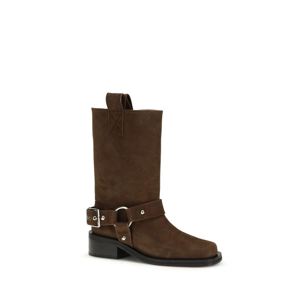Ganni Brown Calf Leather Lace-Up Boots for Timeless Elegance