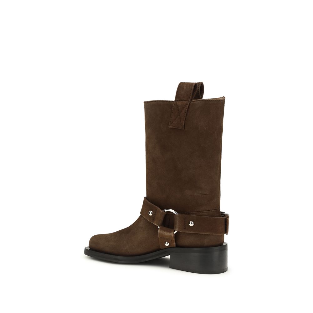 Ganni Brown Calf Leather Lace-Up Boots for Timeless Elegance