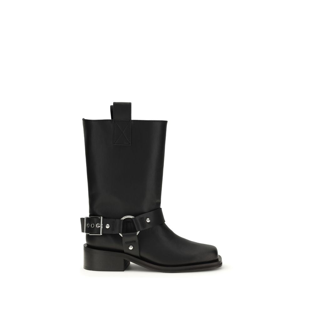 Ganni Black Calf Leather Bos Taurus Flat Boots - Luxury Redefined