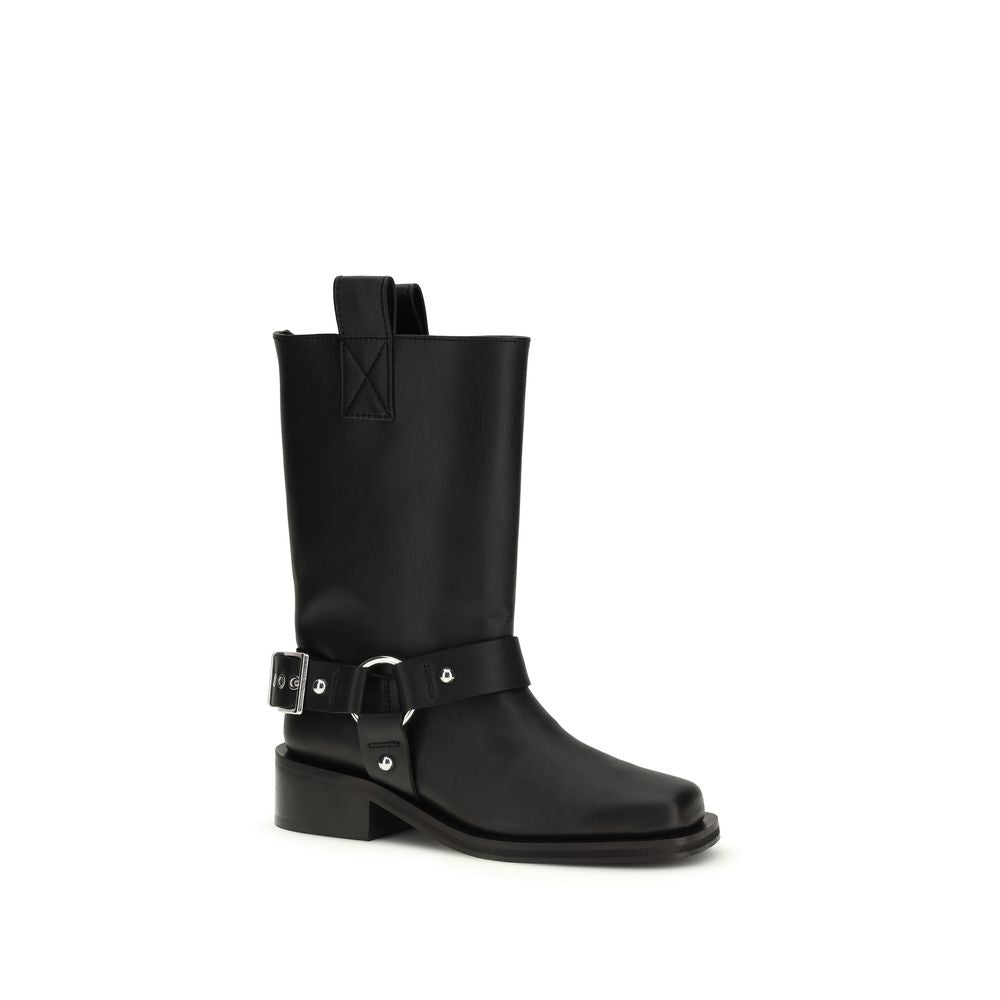 Ganni Black Calf Leather Bos Taurus Flat Boots - Luxury Redefined
